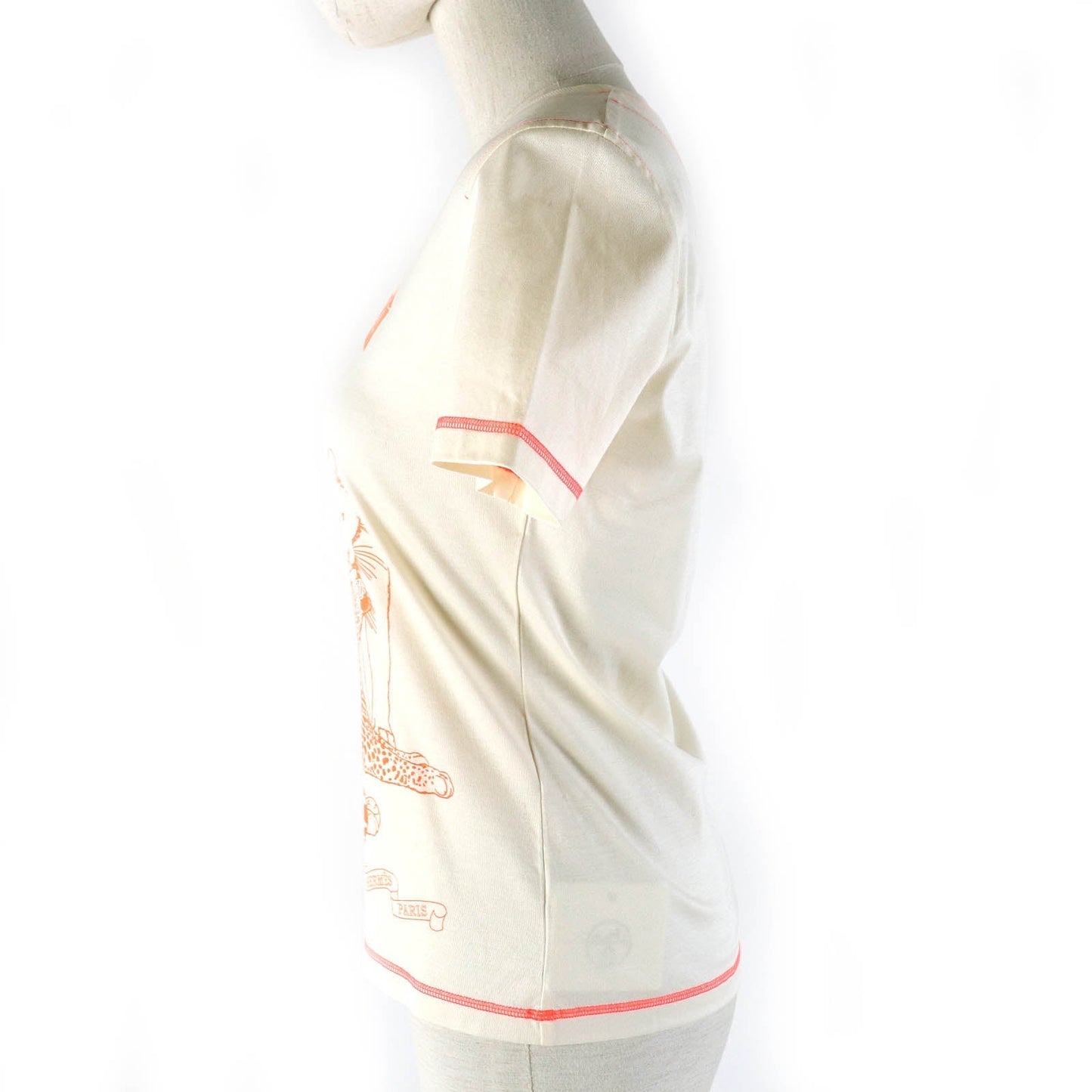 HERMES Short sleeve T-shirt 2H4616DH cotton Light Beige Neon Orange Jungle love 34