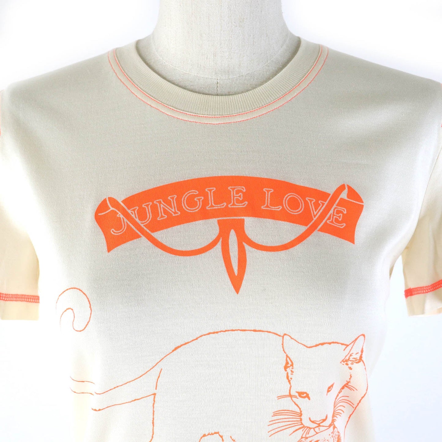 HERMES Short sleeve T-shirt 2H4616DH cotton Light Beige Neon Orange Jungle love 34
