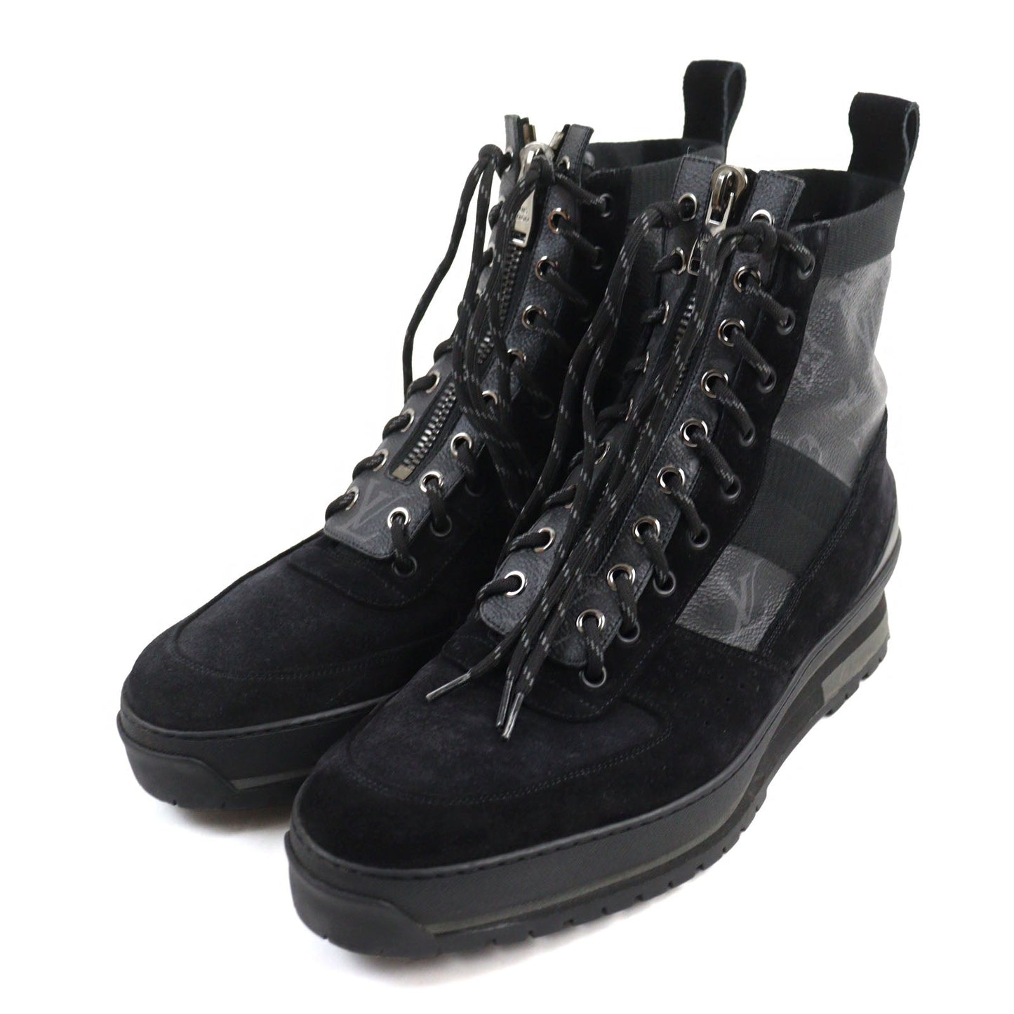LOUIS VUITTON boots Suede leather Black Grey LV Harlem Line 8.5