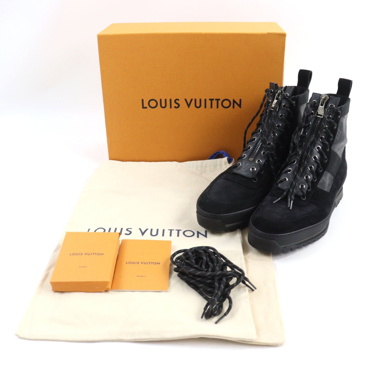 LOUIS VUITTON boots Suede leather Black Grey LV Harlem Line 8.5