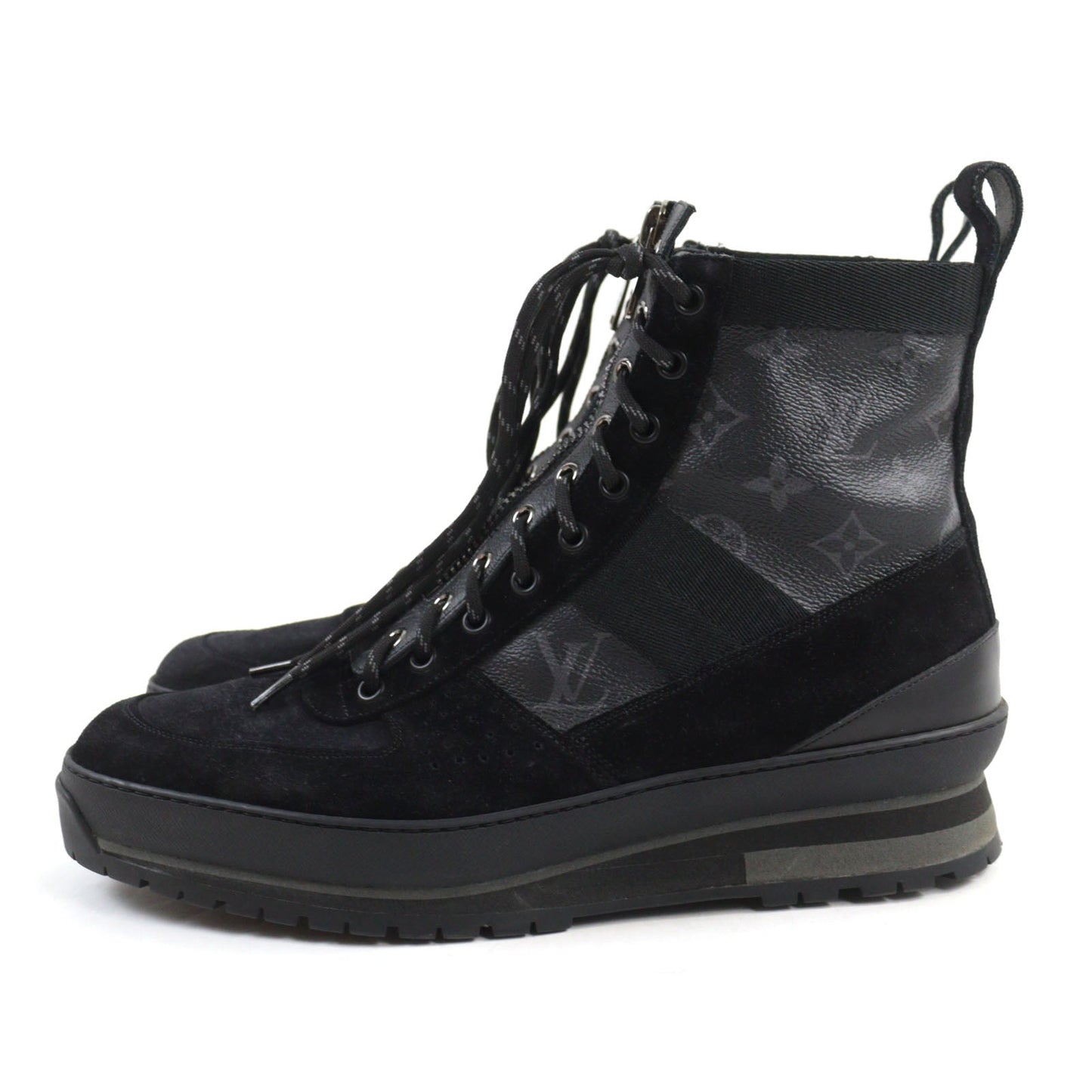 LOUIS VUITTON boots Suede leather Black Grey LV Harlem Line 8.5