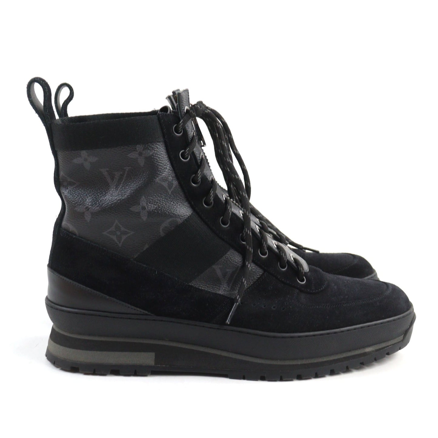 LOUIS VUITTON boots Suede leather Black Grey LV Harlem Line 8.5