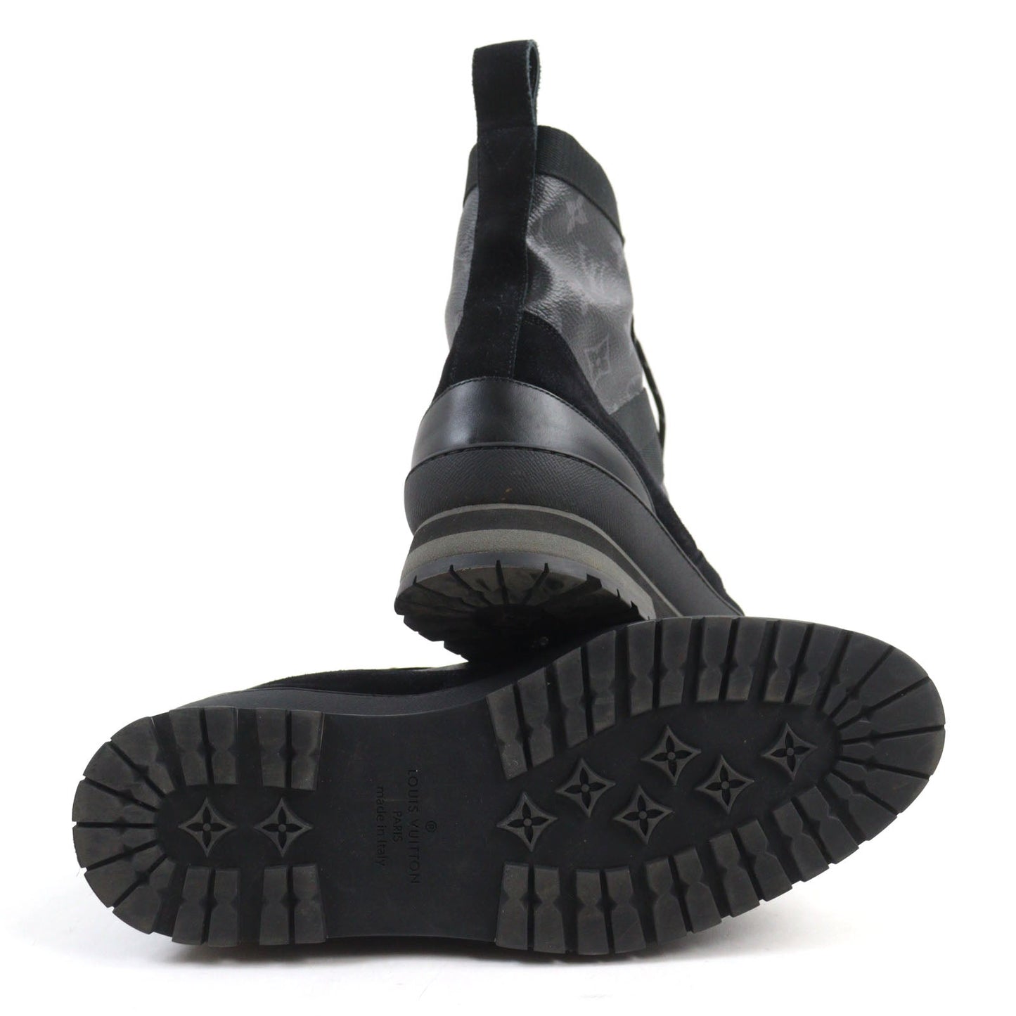 LOUIS VUITTON boots Suede leather Black Grey LV Harlem Line 8.5