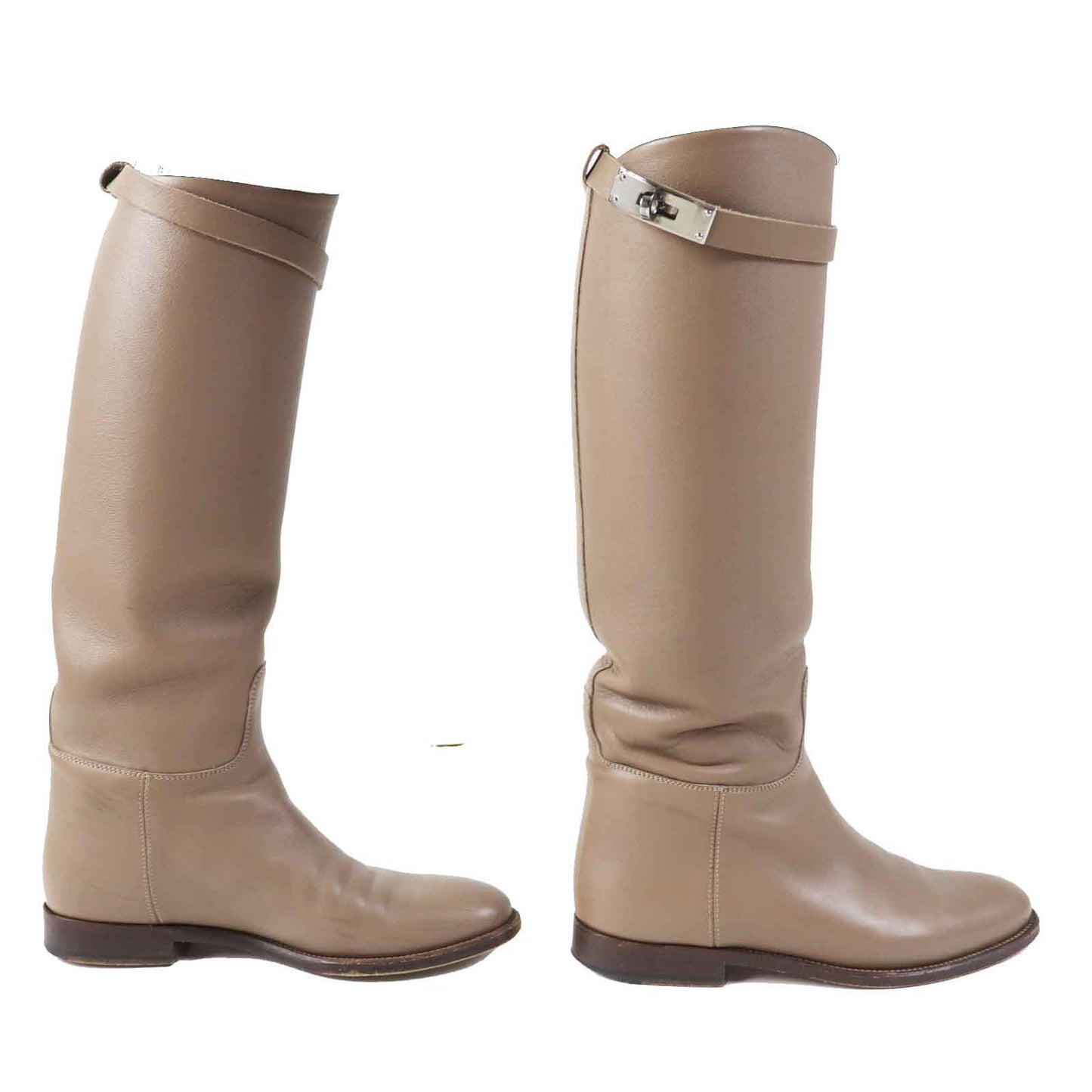 HERMES Knee-high boots leather beige 36