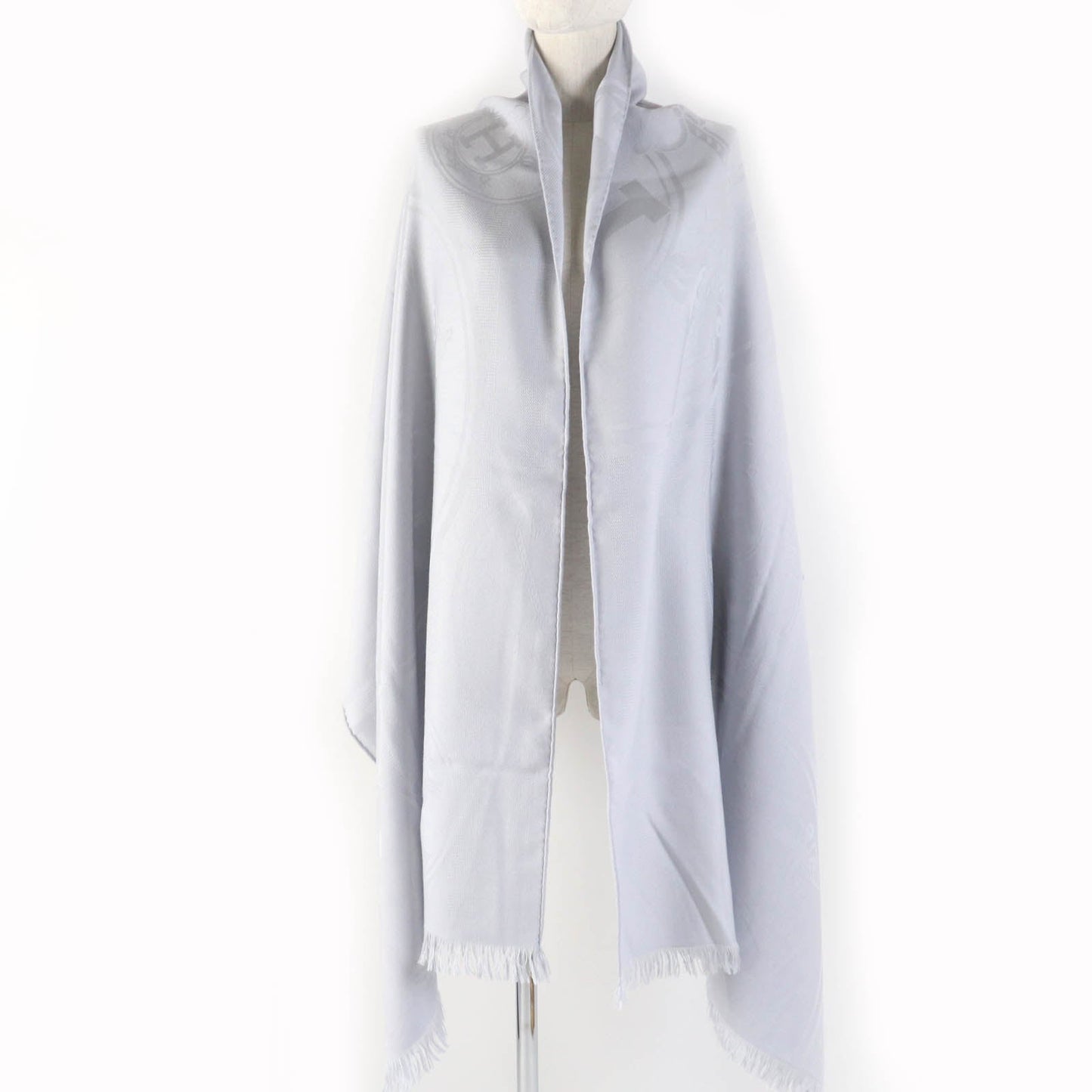 HERMES shawl cashmere Light gray New Libris