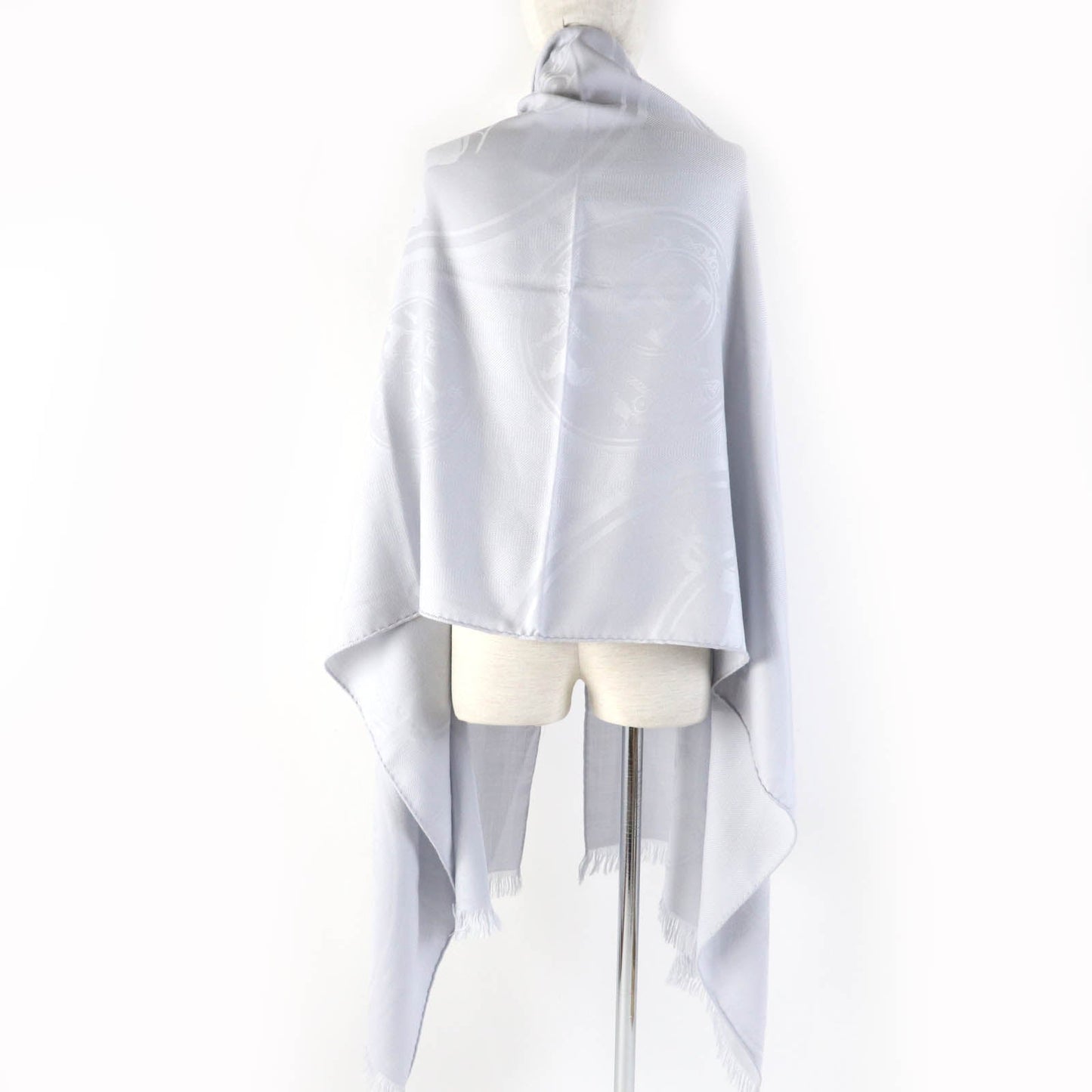 HERMES shawl cashmere Light gray New Libris