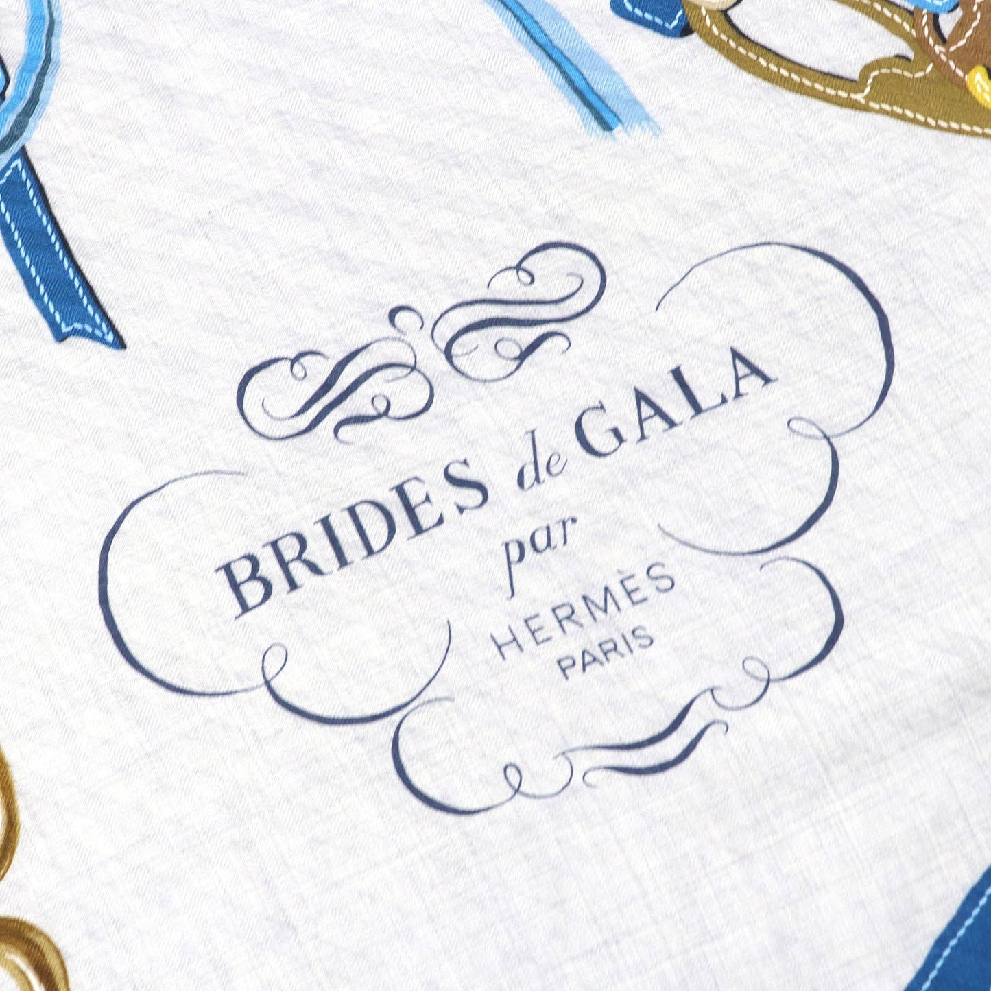 HERMES scarf H783940S cashmere blue Brides de Gala Applique Pique Brides de Gala Applique Pique