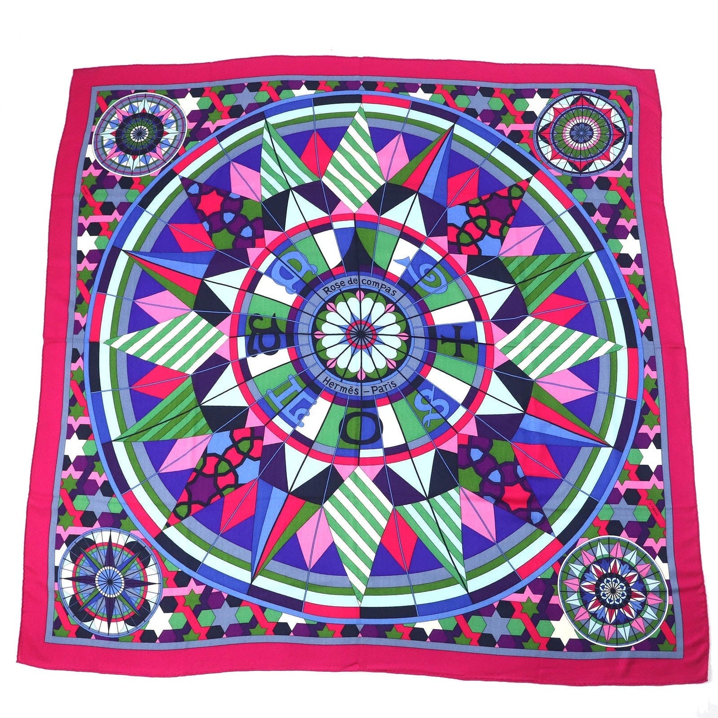 HERMES scarf cashmere multicolor ROSE DE COMPAS Rose of the Compass