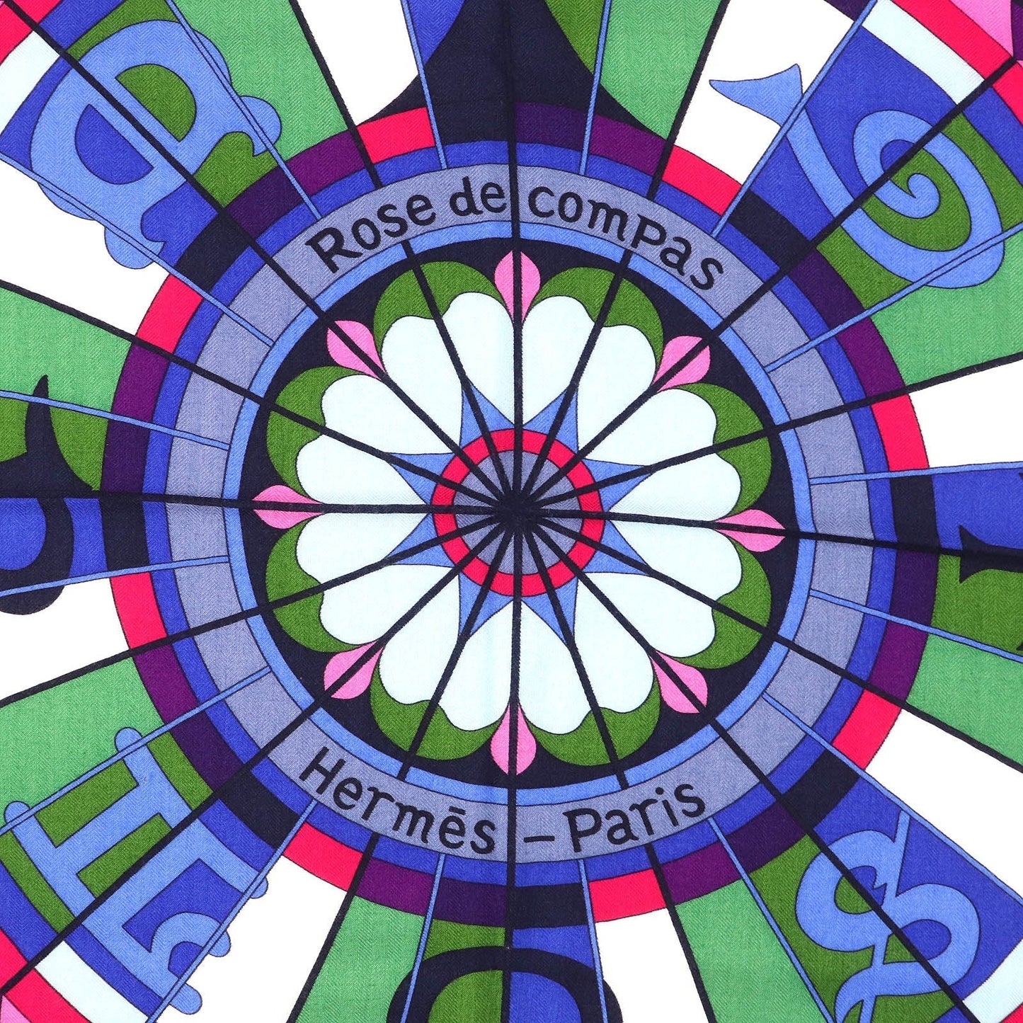 HERMES scarf cashmere multicolor ROSE DE COMPAS Rose of the Compass