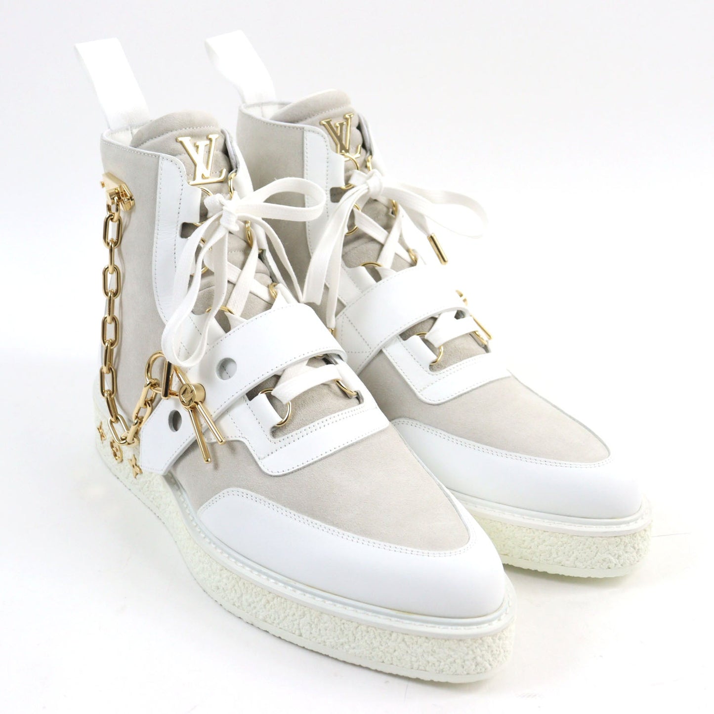 LOUIS VUITTON Ankle boots 1A54CP leather White beige LV Creeper Line 8