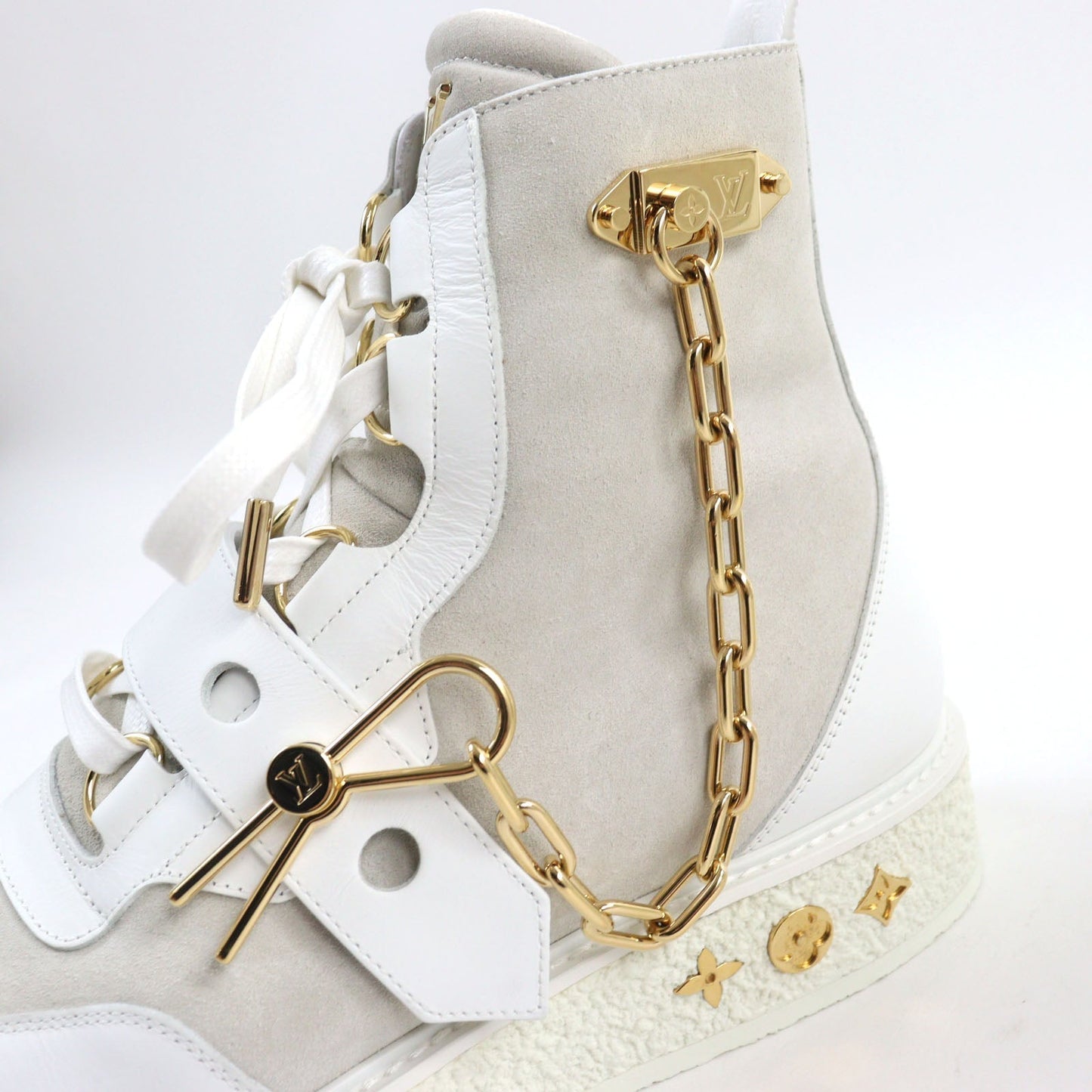 LOUIS VUITTON Ankle boots 1A54CP leather White beige LV Creeper Line 8
