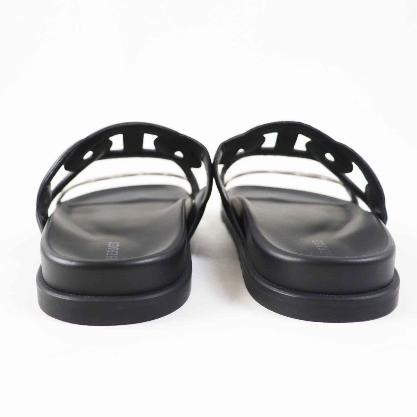 HERMES Sandals leather black extra 39