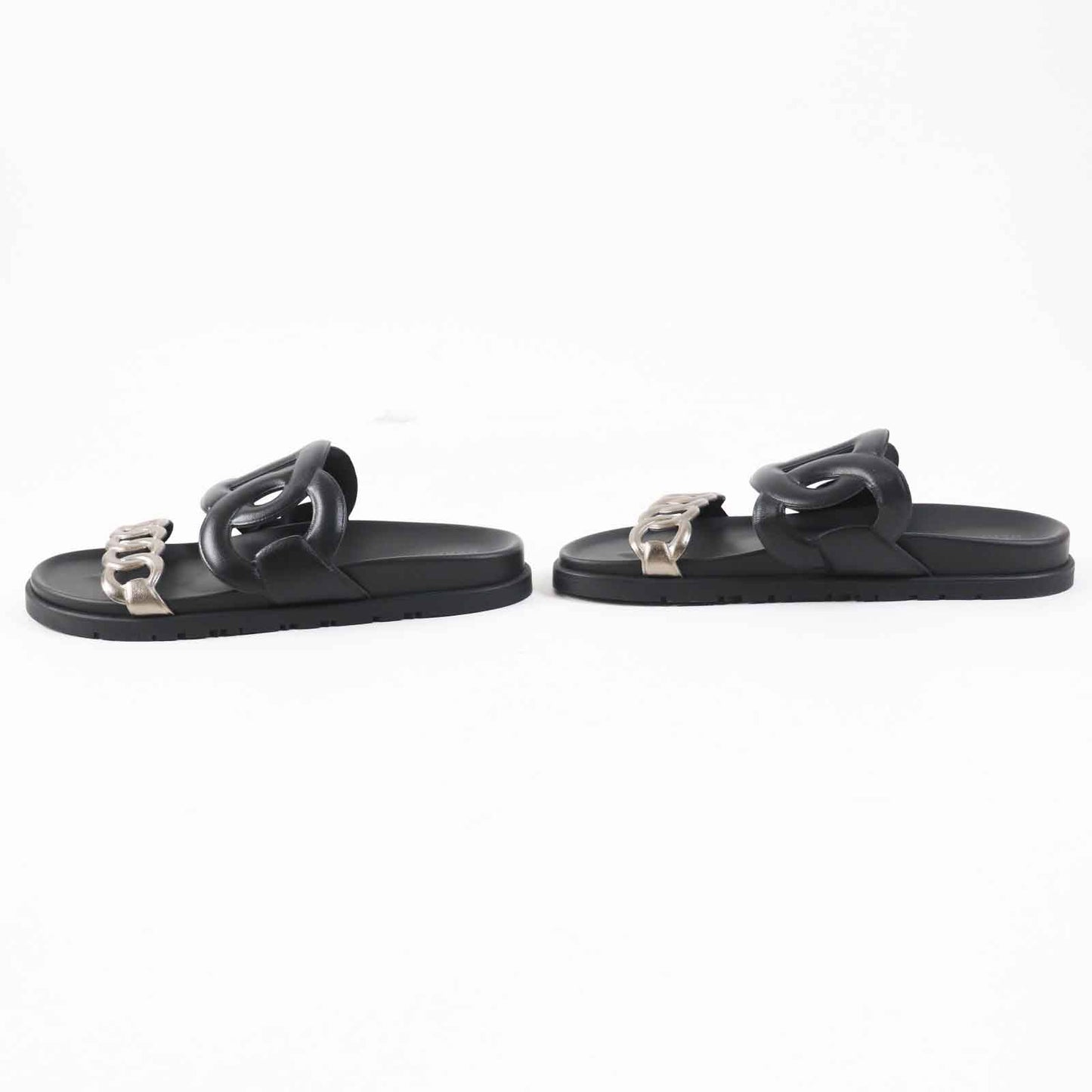 HERMES Sandals leather black extra 39