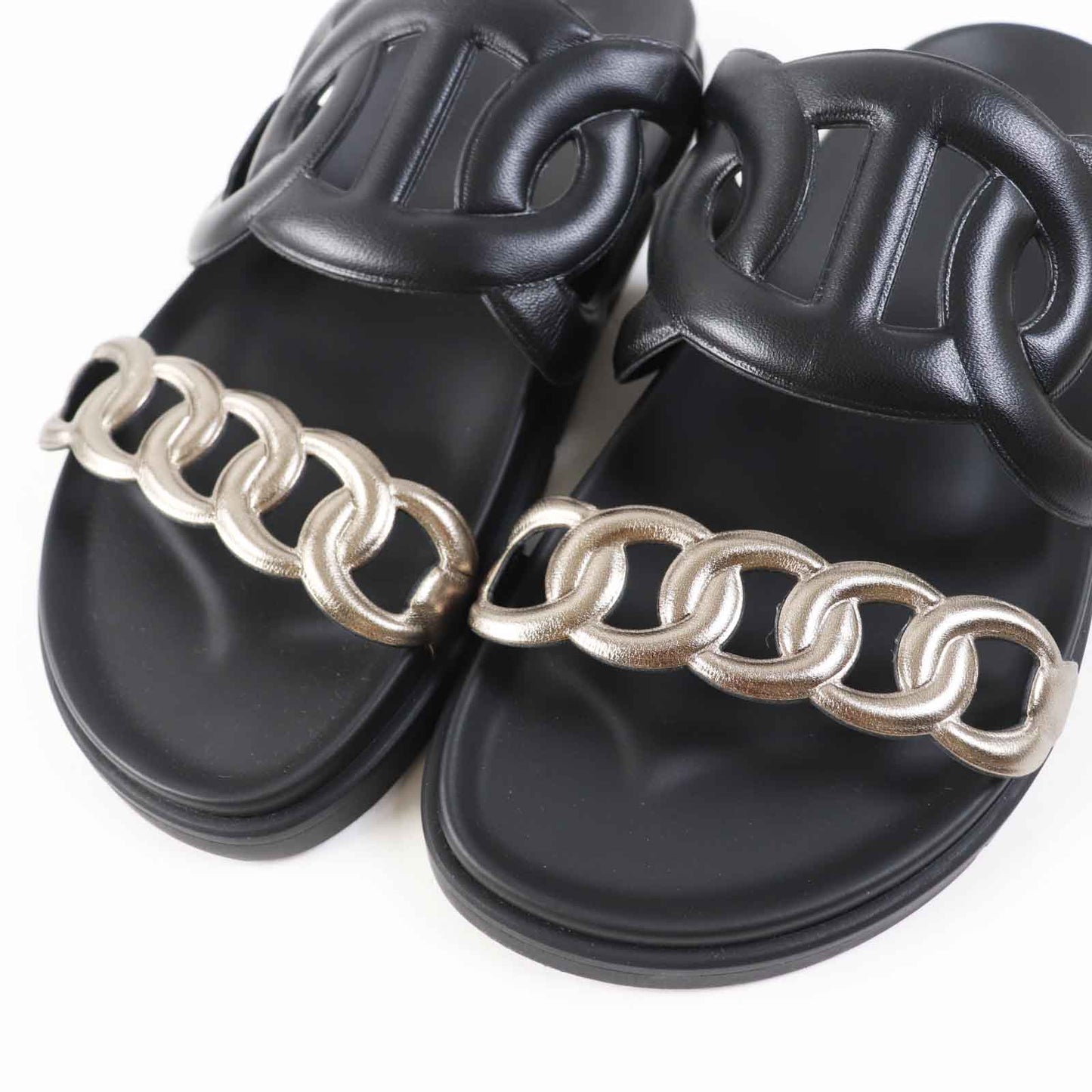 HERMES Sandals leather black extra 39