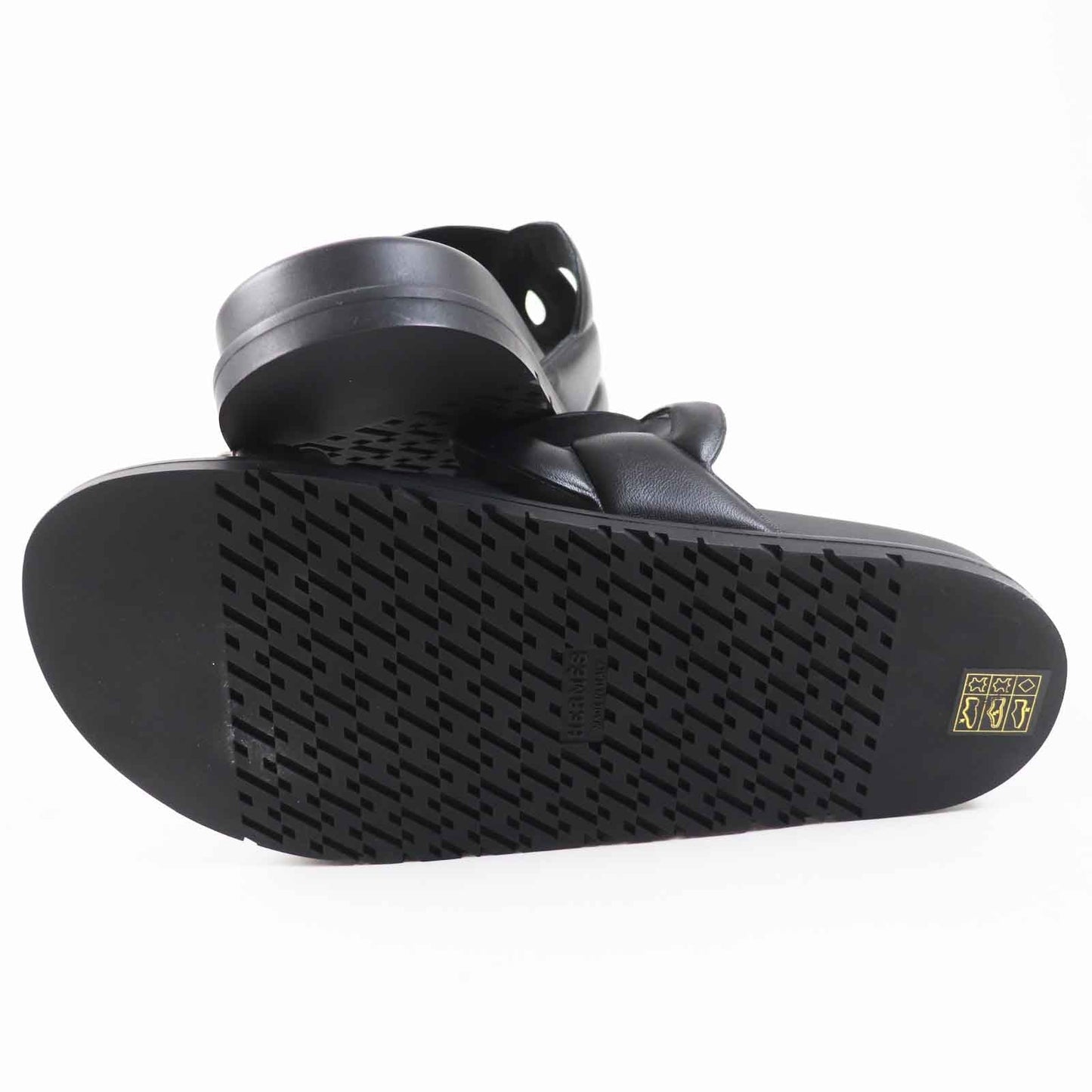 HERMES Sandals leather black extra 39