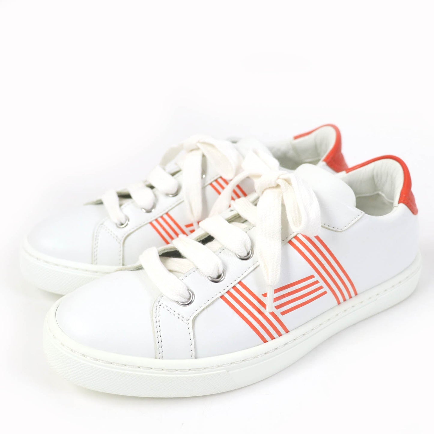 HERMES Low cut sneakers leather White orange Avantage 35