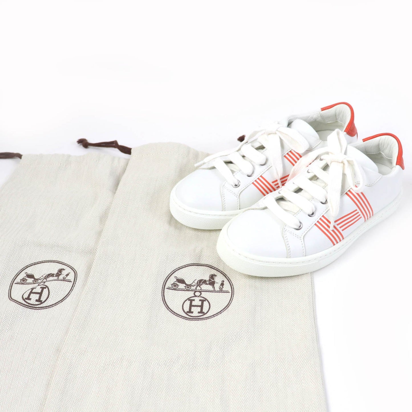 HERMES Low cut sneakers leather White orange Avantage 35