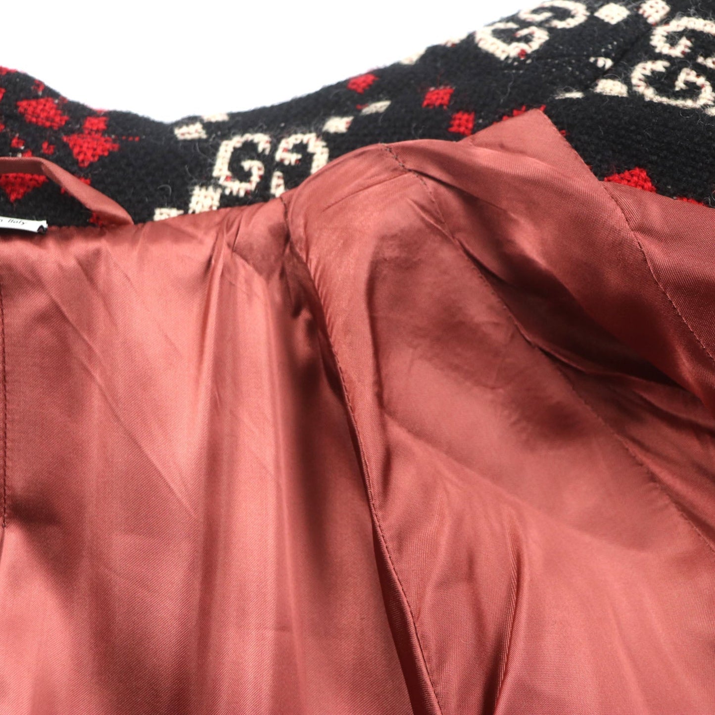 GUCCI Double chester coat 535769 Outer: 100% wool, Lining: 68% rayon, Lining: 32% silk Black red GG diamond Diamond Wool Coat mens 50 Used