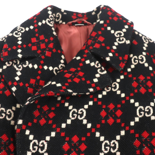 GUCCI Double chester coat 535769 Outer: 100% wool, Lining: 68% rayon, Lining: 32% silk Black red GG diamond Diamond Wool Coat mens 50 Used