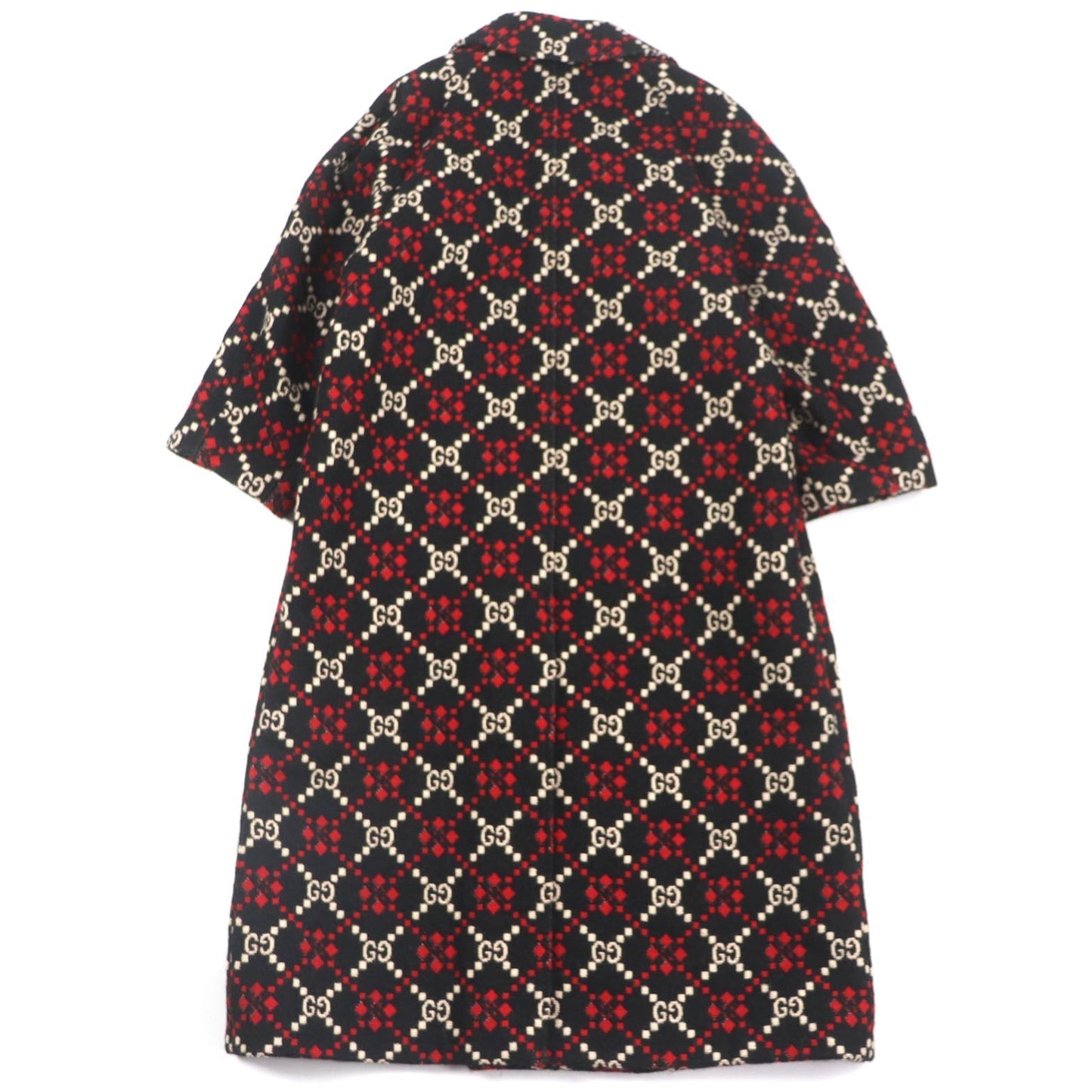 GUCCI Double chester coat 535769 Outer: 100% wool, Lining: 68% rayon, Lining: 32% silk Black red GG diamond Diamond Wool Coat mens 50 Used