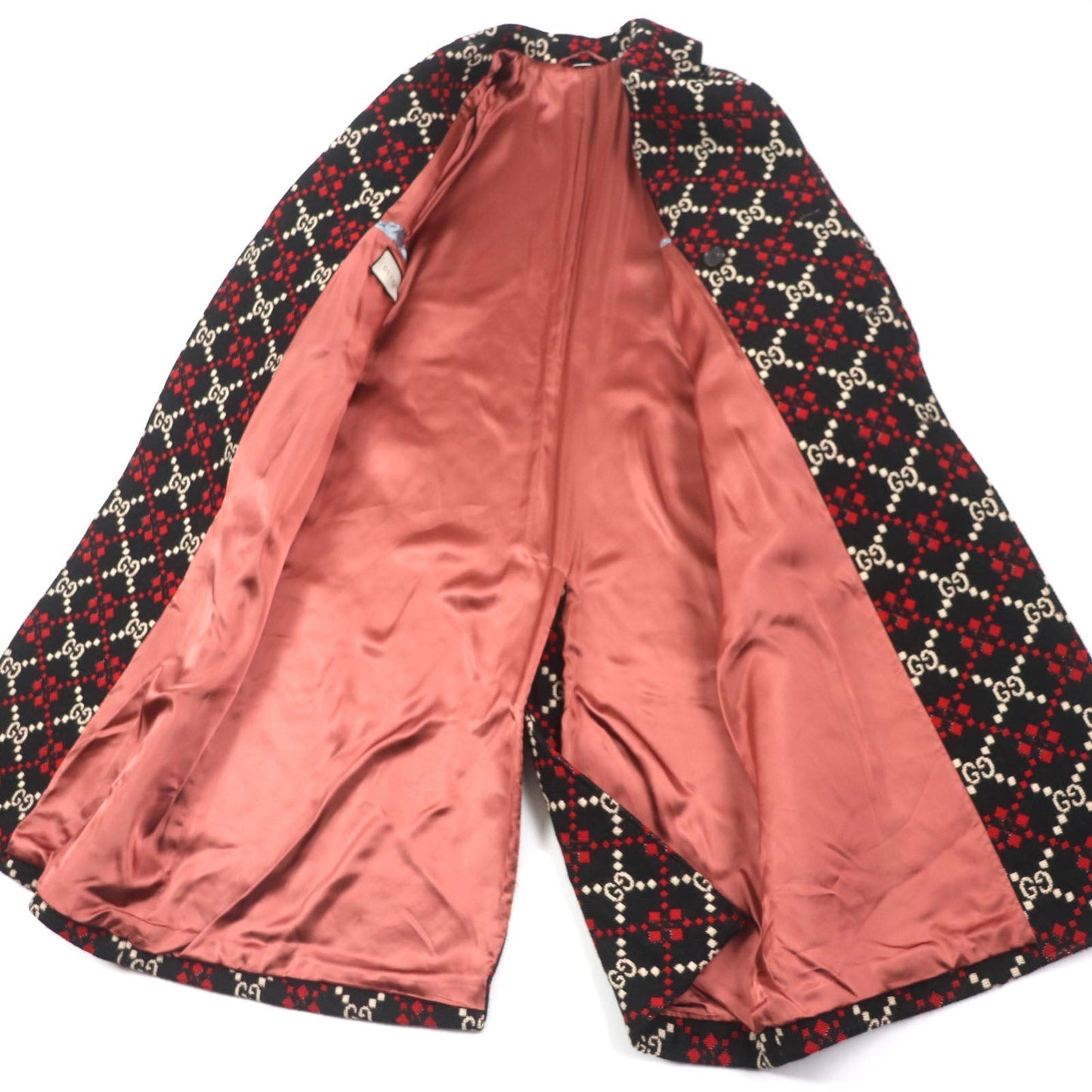 GUCCI Double chester coat 535769 Outer: 100% wool, Lining: 68% rayon, Lining: 32% silk Black red GG diamond Diamond Wool Coat mens 50 Used