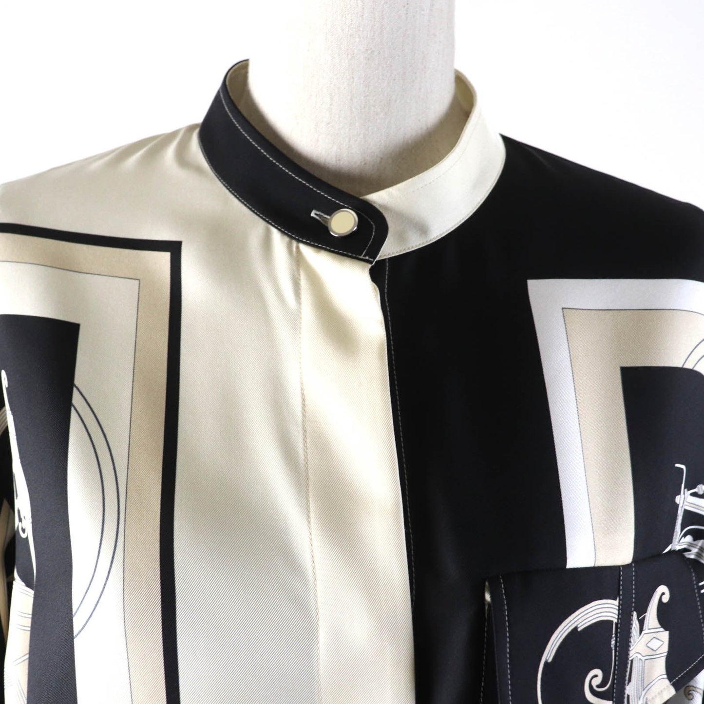 HERMES Long sleeve shirt 3E0607D7 silk Beige black EX LIBRIS 40