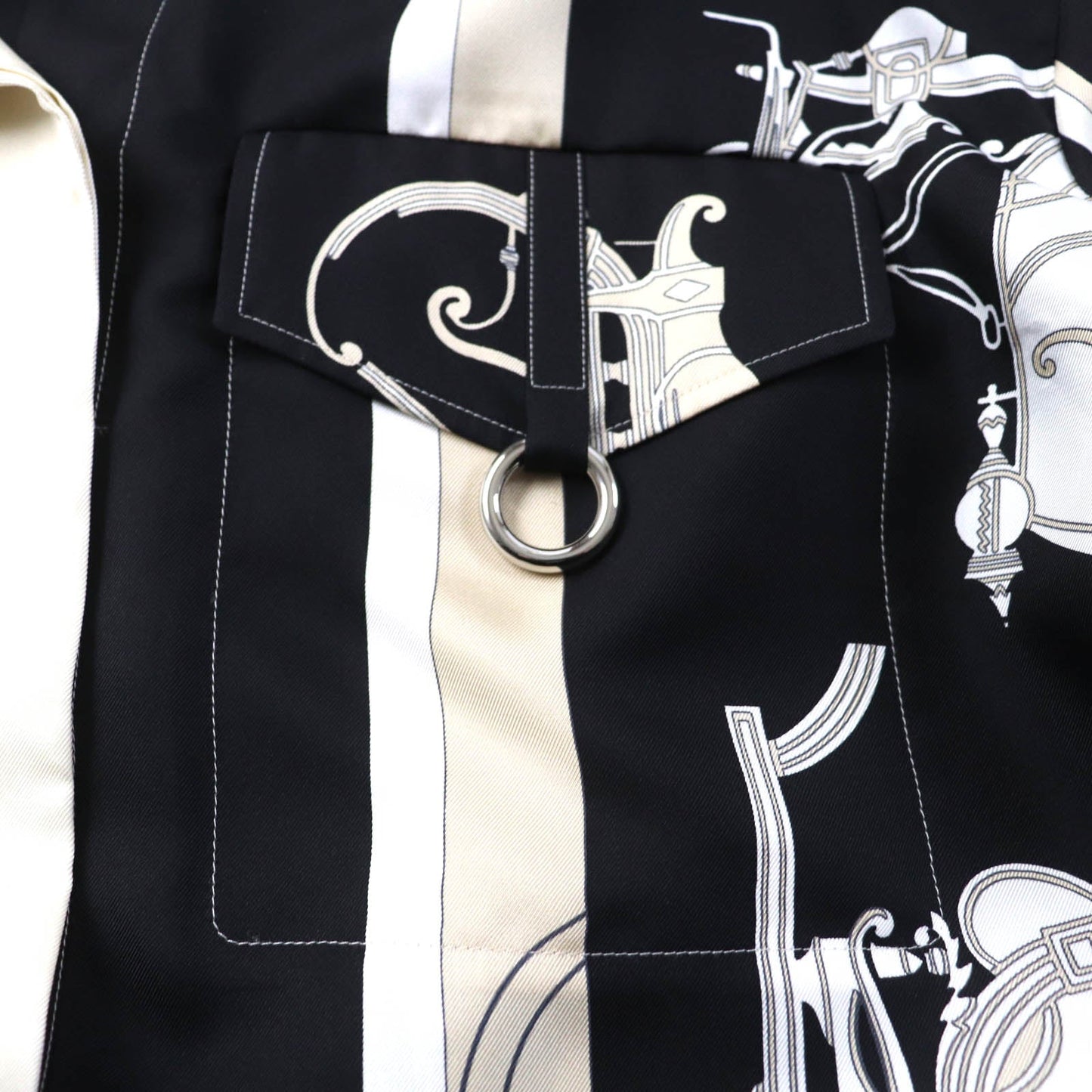 HERMES Long sleeve shirt 3E0607D7 silk Beige black EX LIBRIS 40