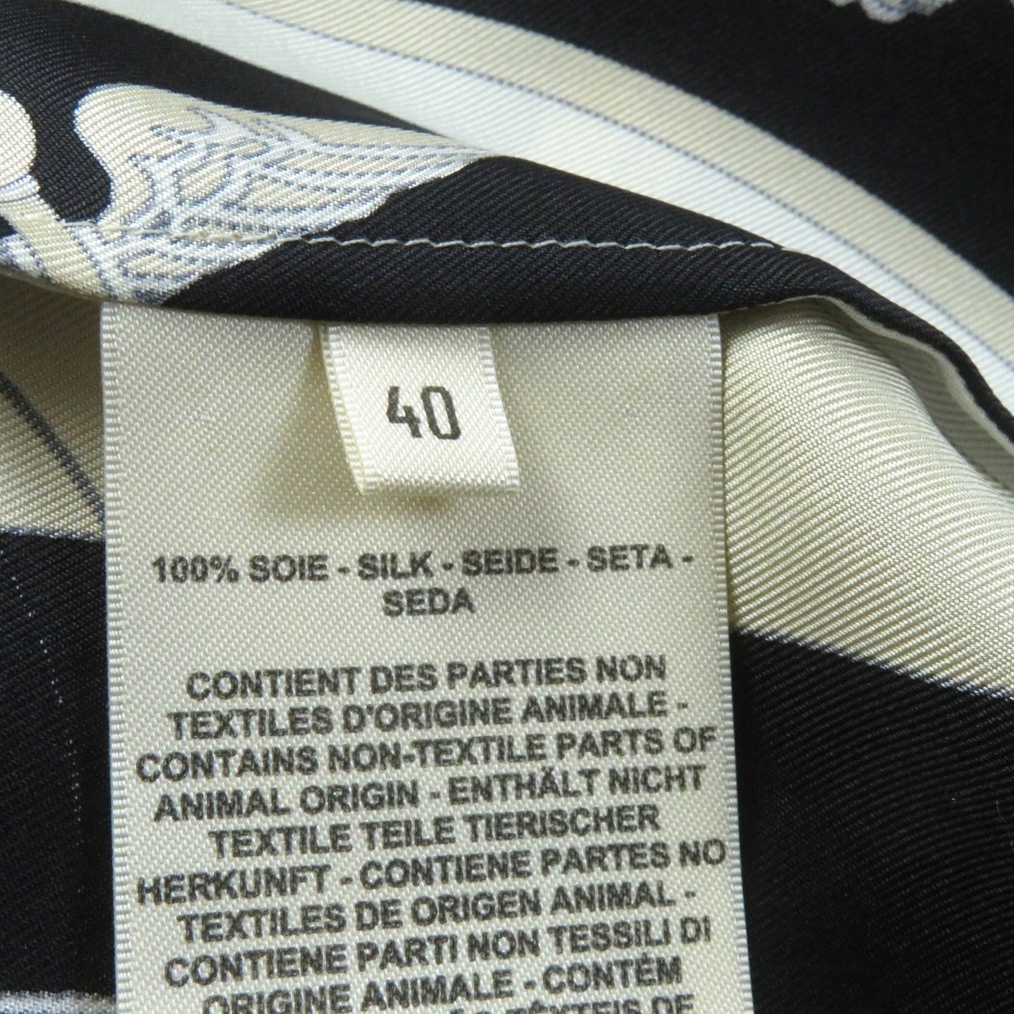 HERMES Long sleeve shirt 3E0607D7 silk Beige black EX LIBRIS 40