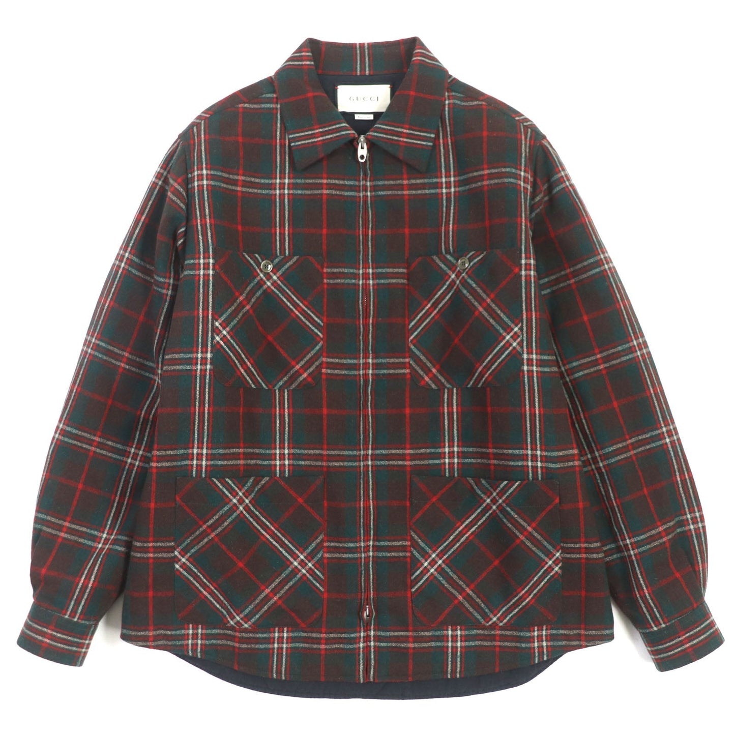 GUCCI Jacket 605724 wool Red green WOOL ZIPUP SHERT 44