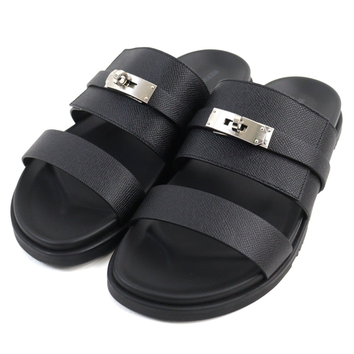 HERMES Sandals Epsom black Jackson 44