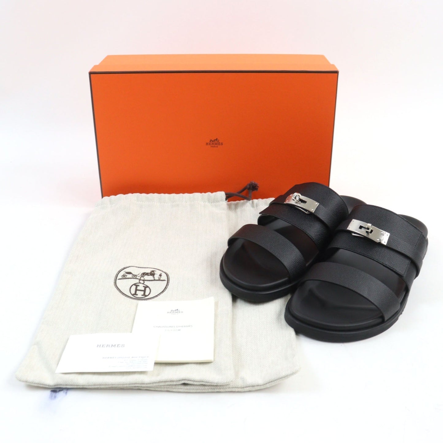 HERMES Sandals Epsom black Jackson 44