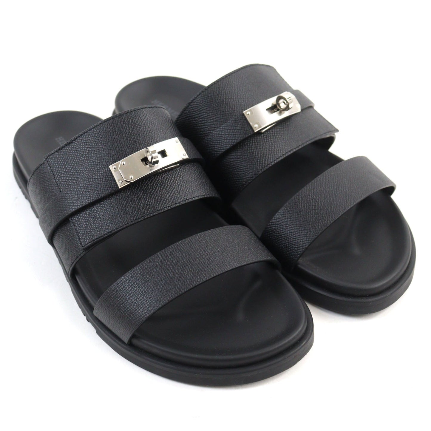 HERMES Sandals Epsom black Jackson 44