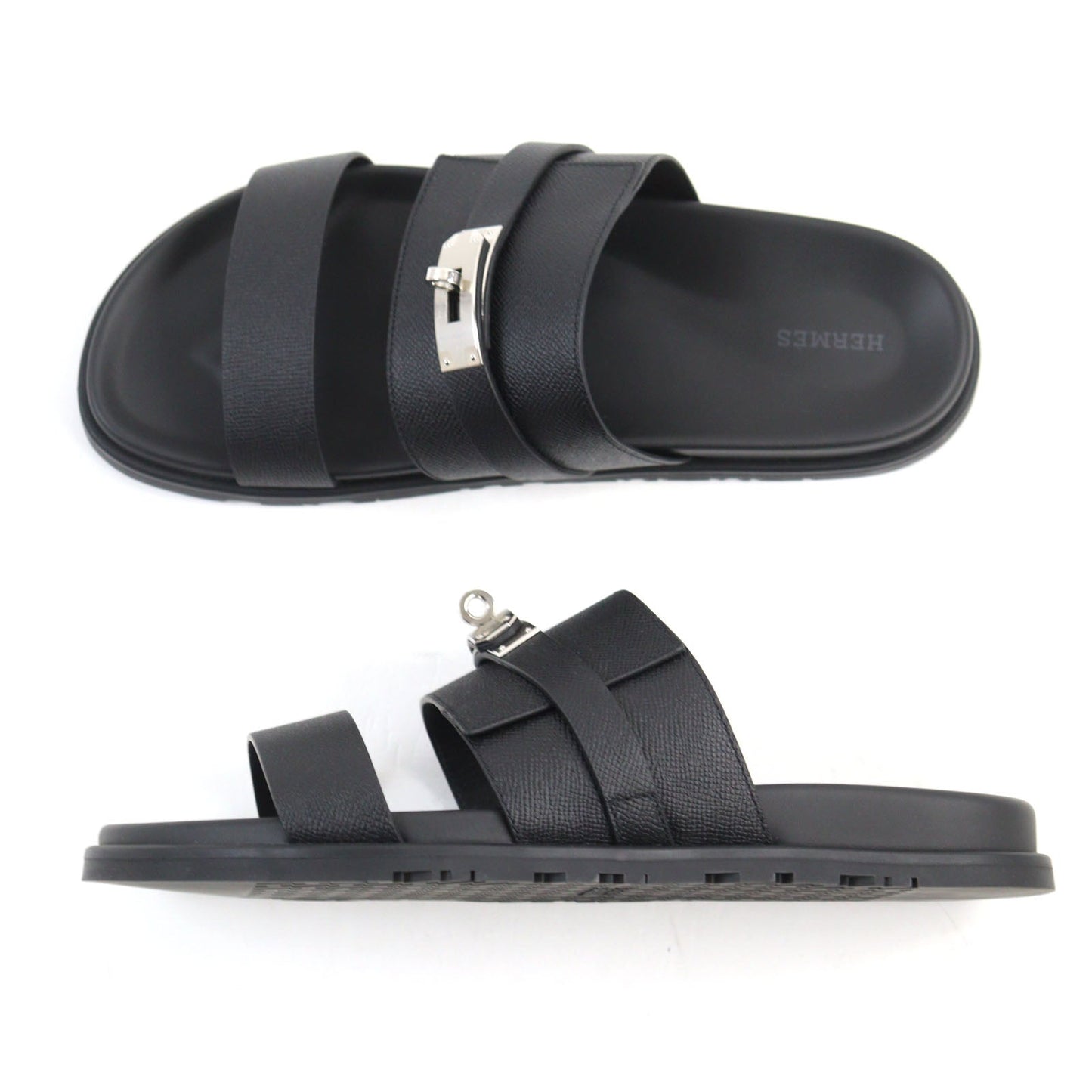 HERMES Sandals Epsom black Jackson 44