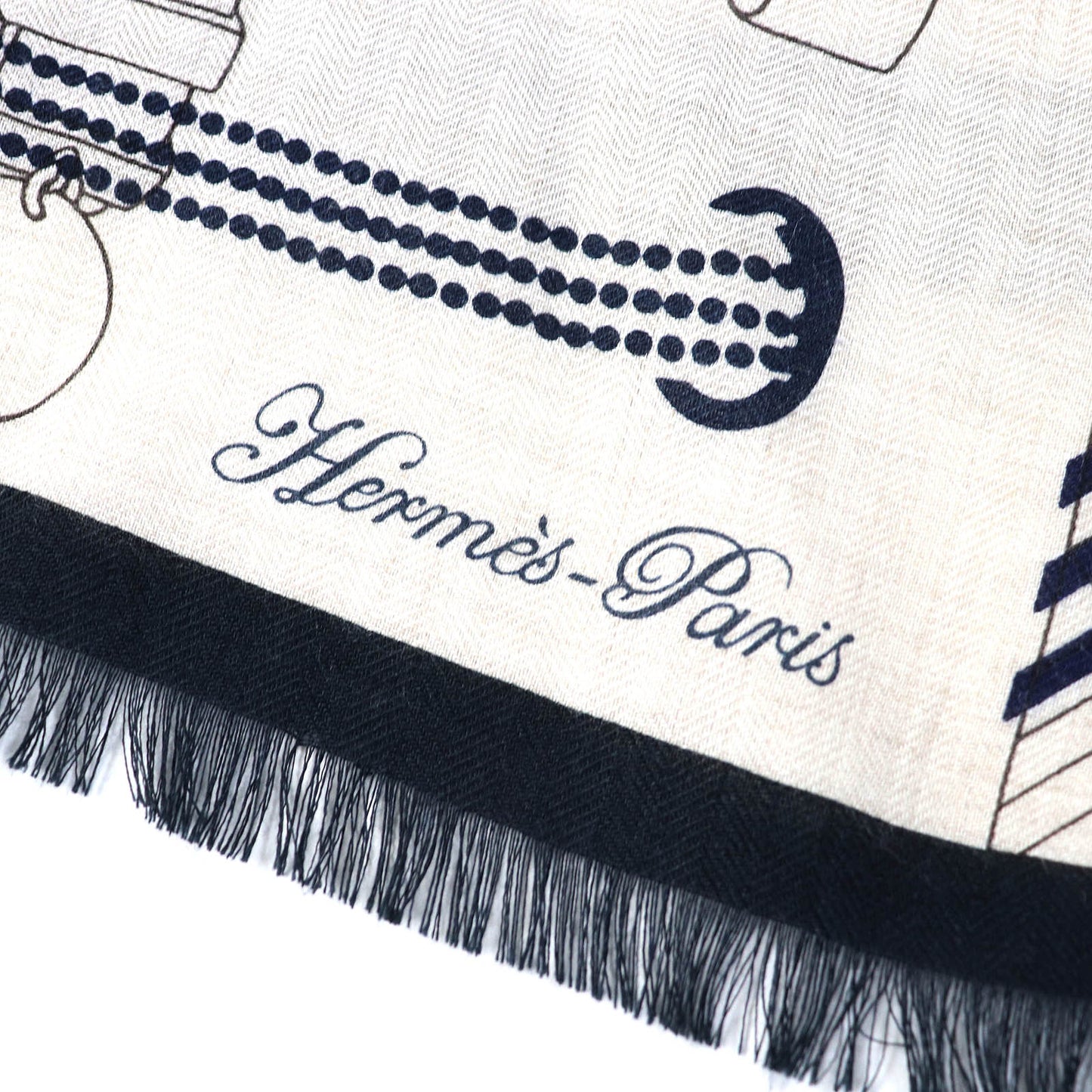 HERMES Stall 694134T cashmere NATUREL/ARDOISE/BORDE Rectangle Colliers de Chiens Imprimeur Fou