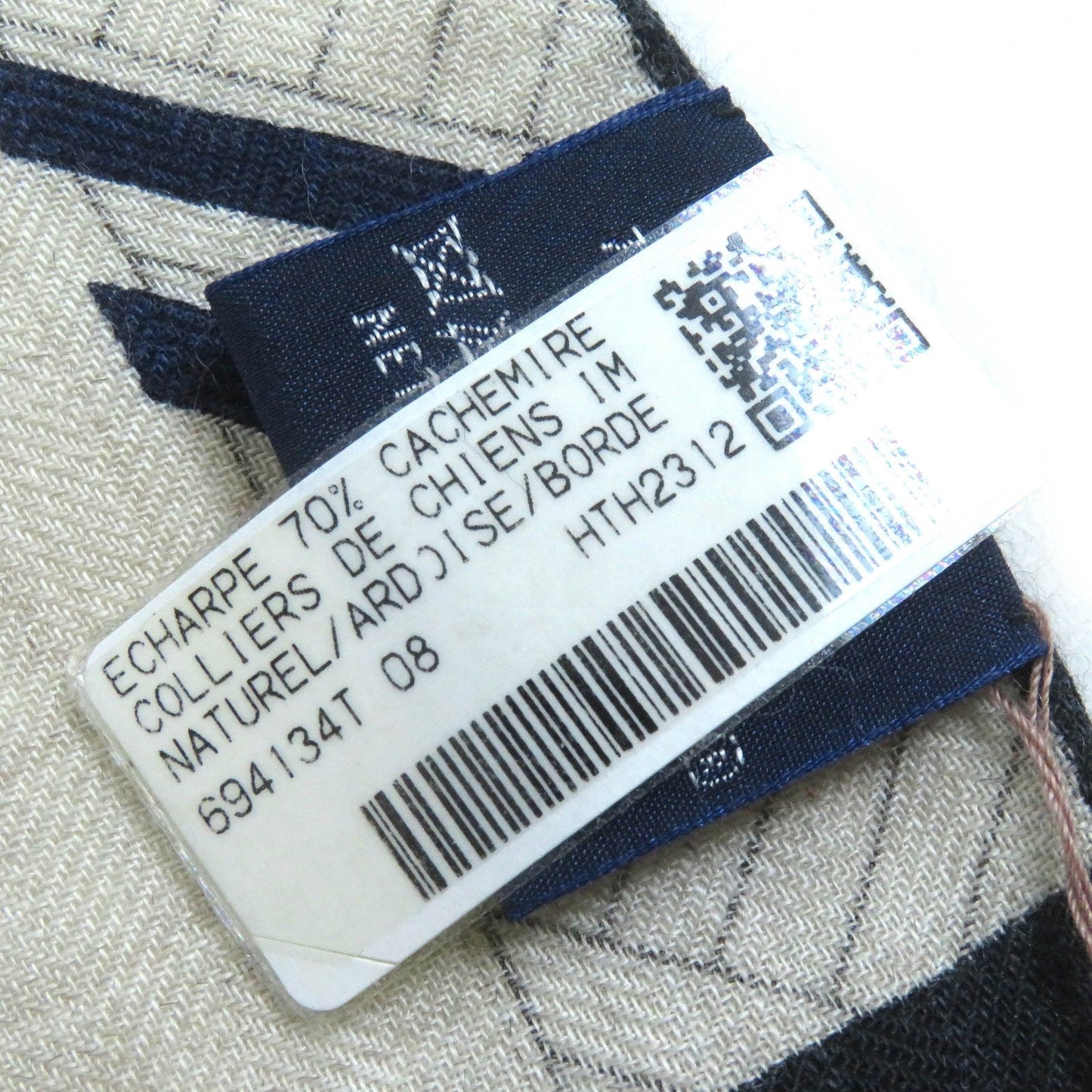 HERMES Stall 694134T cashmere NATUREL/ARDOISE/BORDE Rectangle Colliers de Chiens Imprimeur Fou