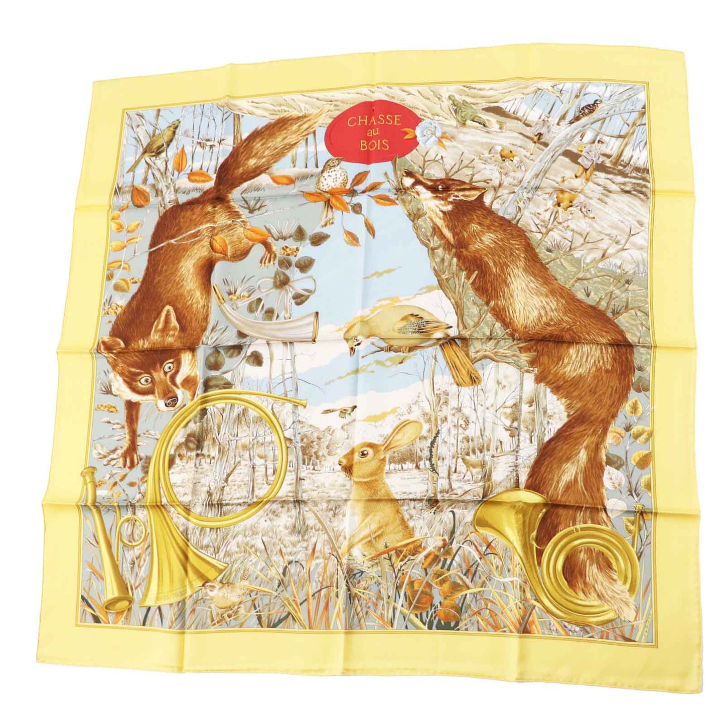 HERMES scarf Main: 100% silk Multi Carre90 CHASSE au BOIS forest hunting Women Used