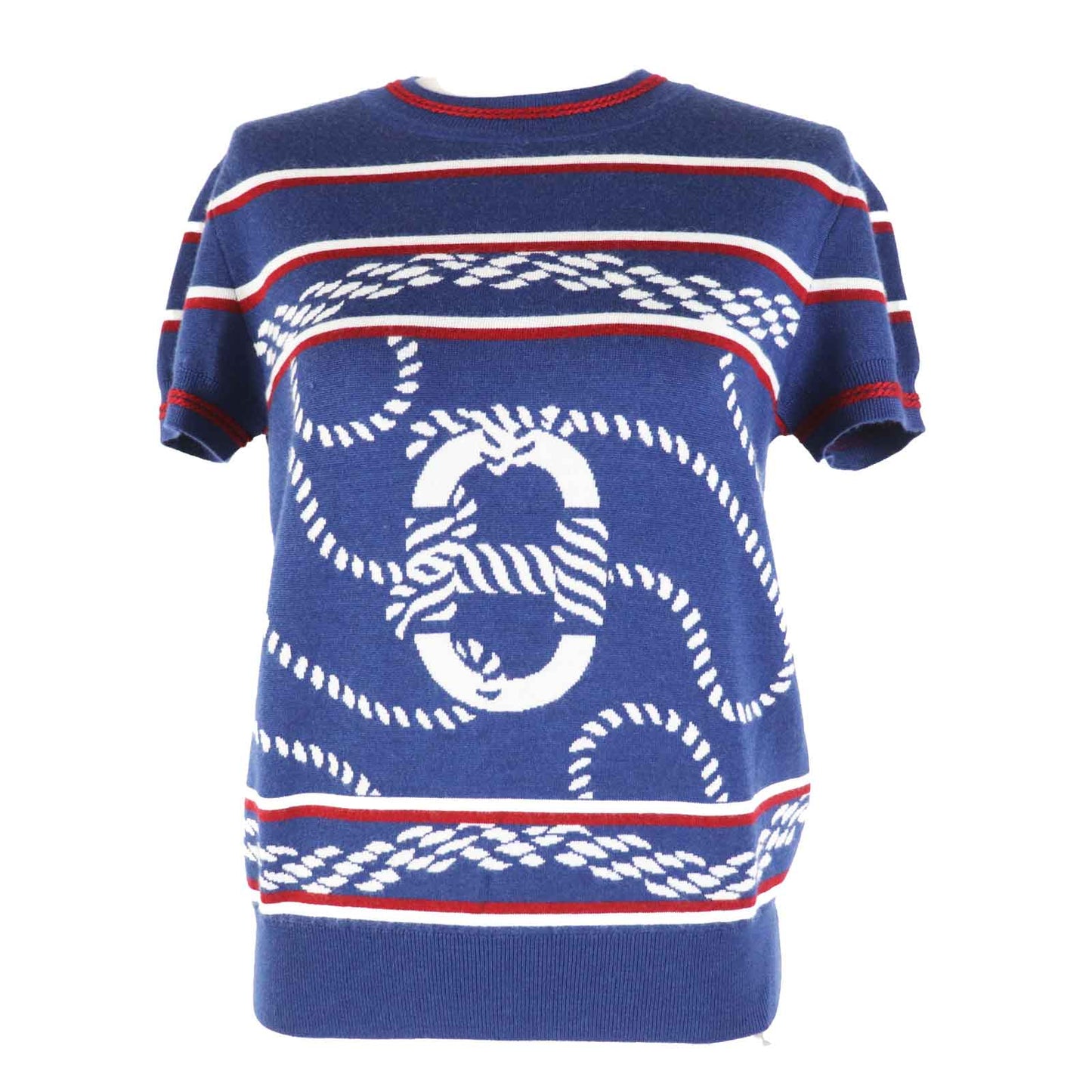 HERMES Short sleeve knit 3E2615D4 Main: 48% cashmere, Main: 48% silk, Main: 3% nylon, Main: 1% polyurethane, Part: 50% cashmere blue Canoe Women 36 Used