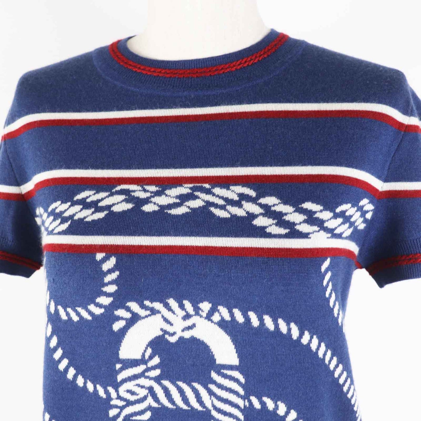HERMES Short sleeve knit 3E2615D4 Main: 48% cashmere, Main: 48% silk, Main: 3% nylon, Main: 1% polyurethane, Part: 50% cashmere blue Canoe Women 36 Used