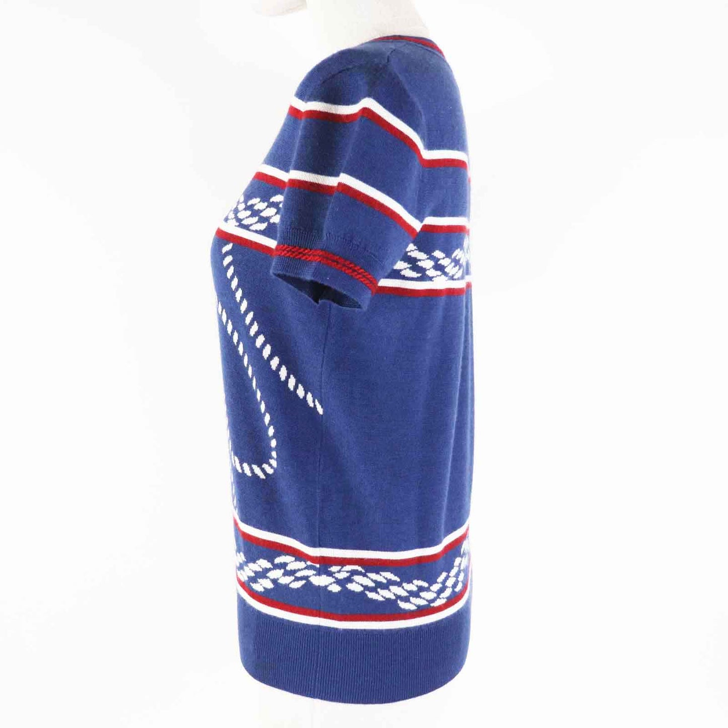 HERMES Short sleeve knit 3E2615D4 Main: 48% cashmere, Main: 48% silk, Main: 3% nylon, Main: 1% polyurethane, Part: 50% cashmere blue Canoe Women 36 Used