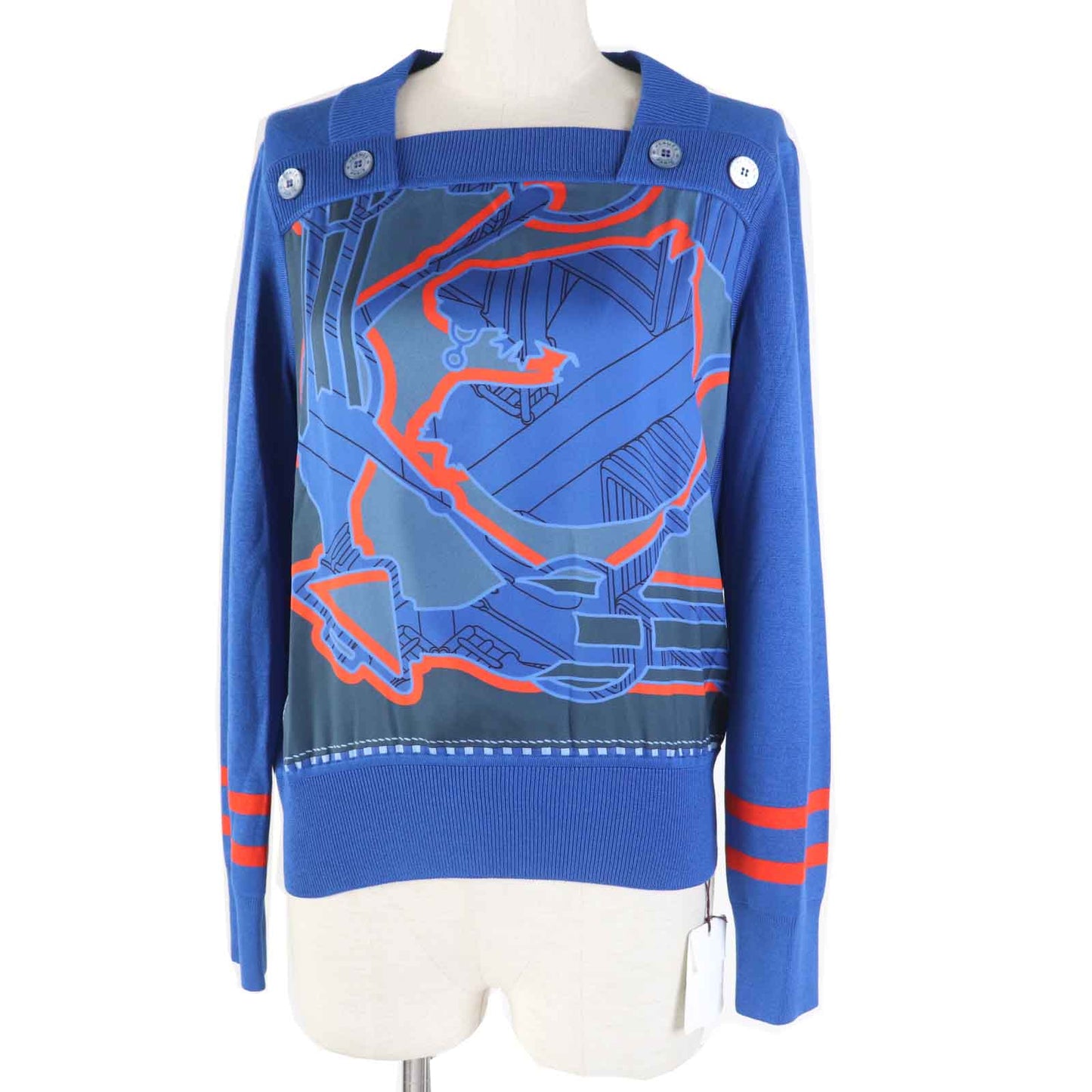 HERMES knit 2E2808DN Main: 100% silk, Main: 84% rayon, Main: 11% silk, Main: 4% nylon, Main: 1% polyurethane blue Women 38 Used