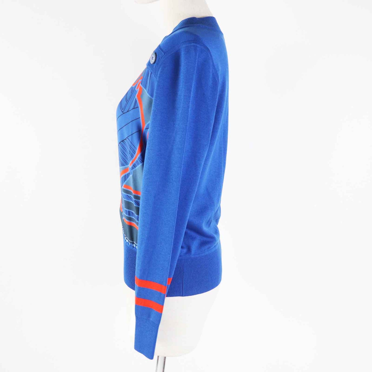 HERMES knit 2E2808DN Main: 100% silk, Main: 84% rayon, Main: 11% silk, Main: 4% nylon, Main: 1% polyurethane blue Women 38 Used