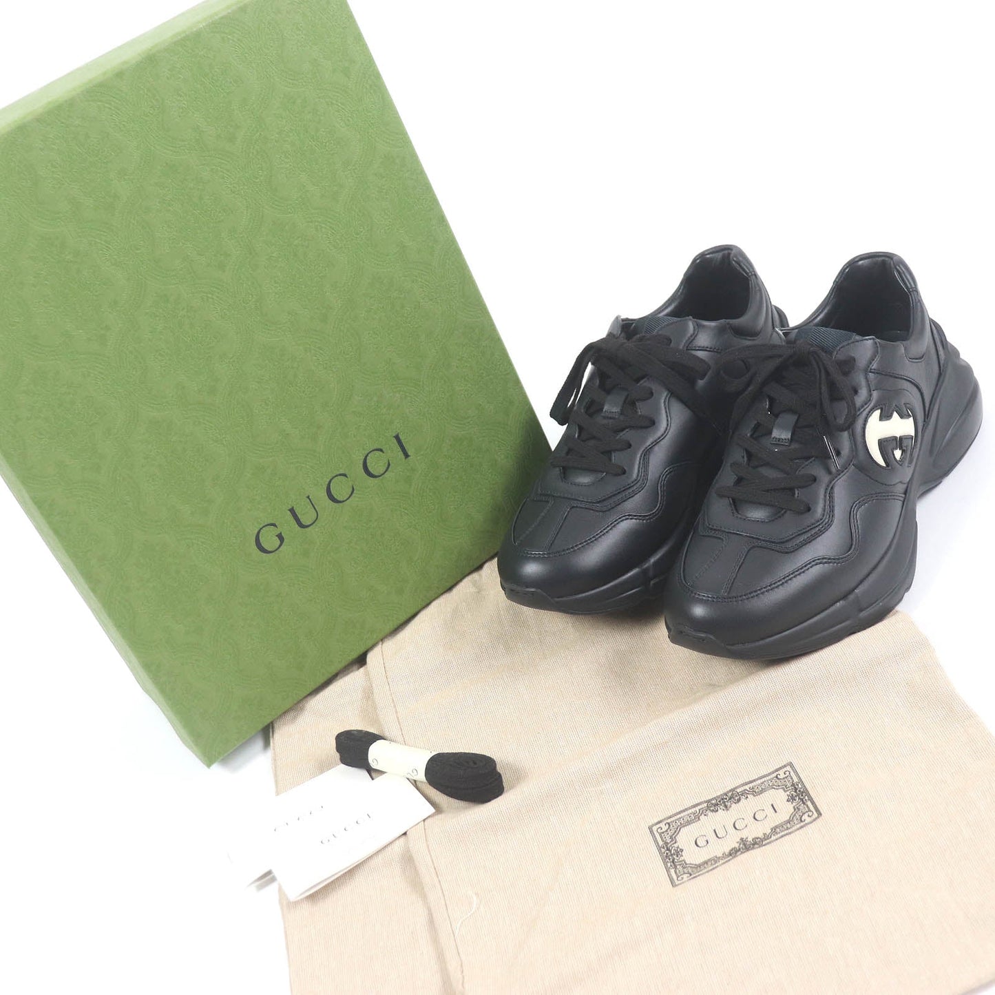 GUCCI sneakers 757857 Main: Leather black mens 7 1/2 Used