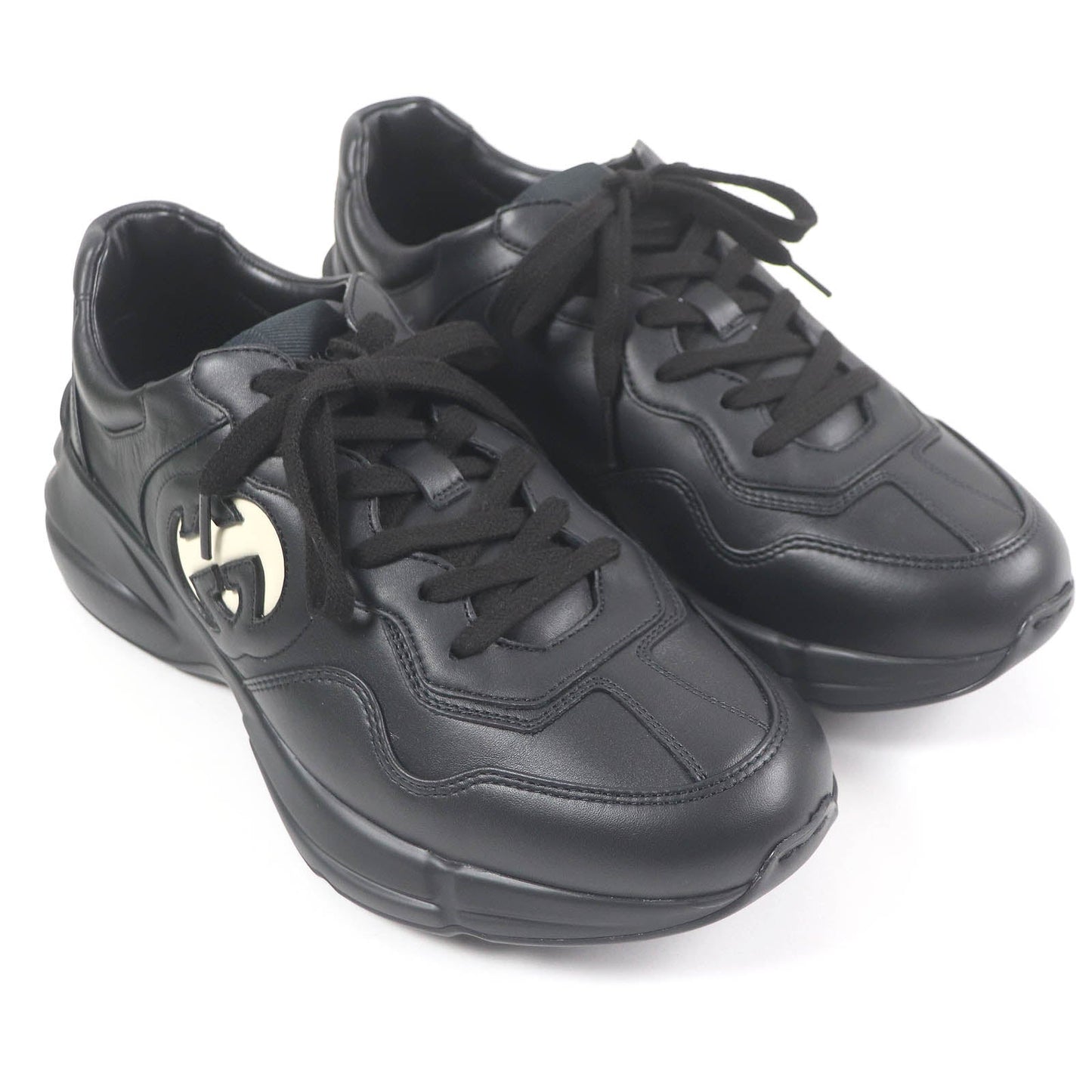 GUCCI sneakers 757857 Main: Leather black mens 7 1/2 Used
