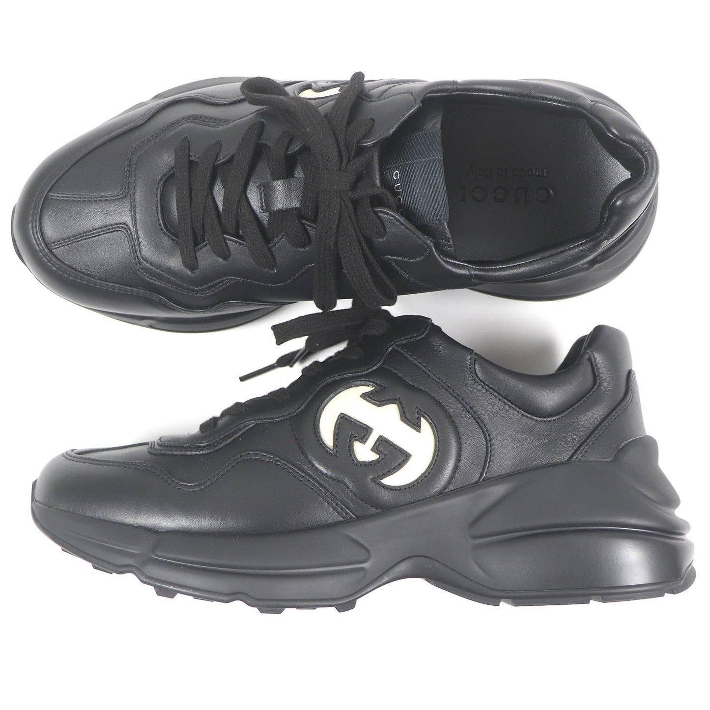 GUCCI sneakers 757857 Main: Leather black mens 7 1/2 Used