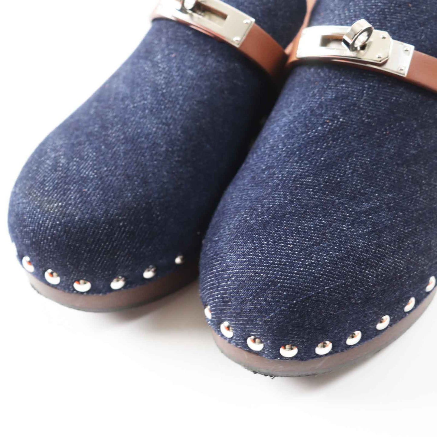 HERMES Sandals Main: Denim, Part: Leather, Part: Wood Indigo blue Carlotta Women 35 Used