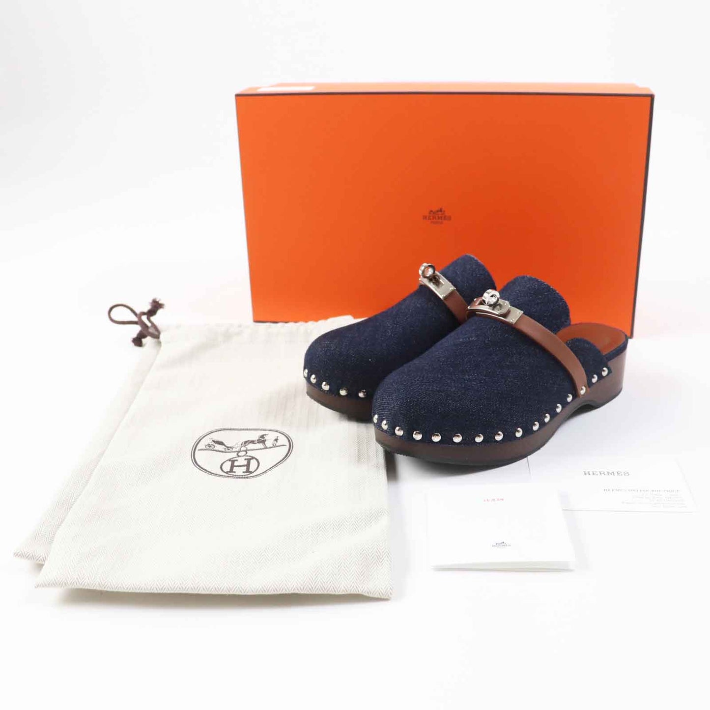 HERMES Sandals Main: Denim, Part: Leather, Part: Wood Indigo blue Carlotta Women 35 Used