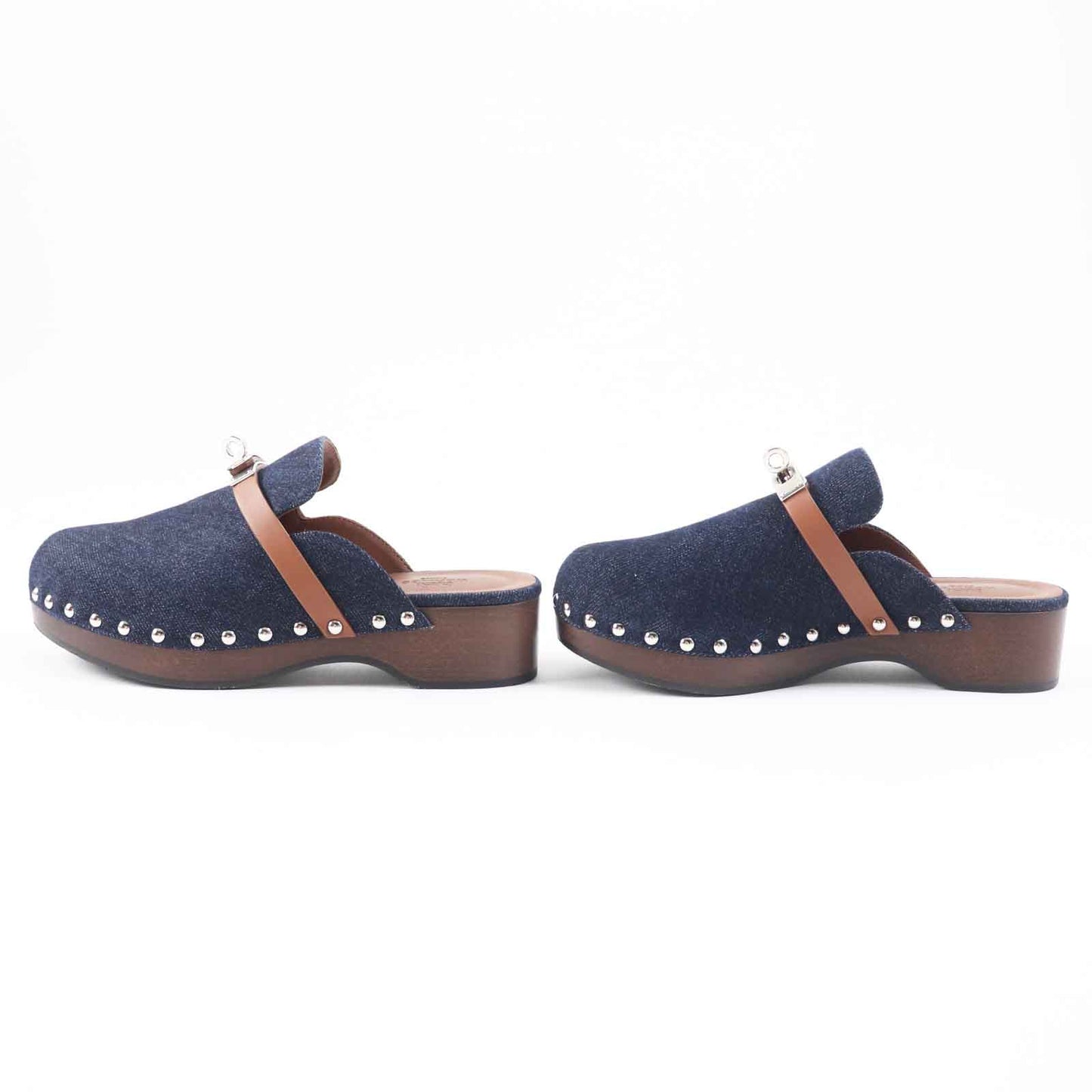 HERMES Sandals Main: Denim, Part: Leather, Part: Wood Indigo blue Carlotta Women 35 Used