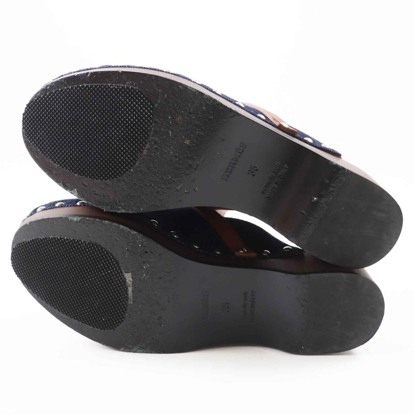 HERMES Sandals Main: Denim, Part: Leather, Part: Wood Indigo blue Carlotta Women 35 Used