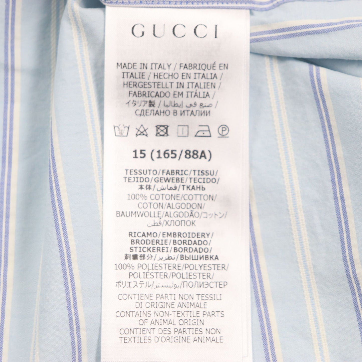 GUCCI Long sleeve shirt 703396 Main: 100% cotton, Part: 100% polyester Light blue stripe mens 38|15 Used