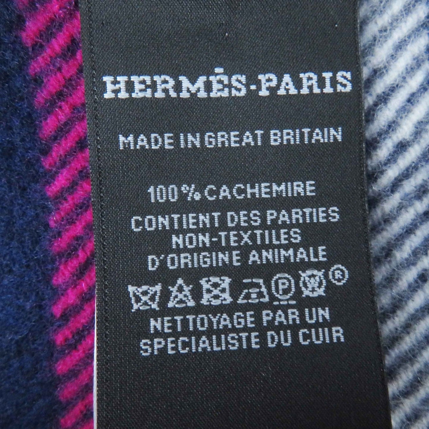 HERMES Scarf Main: 100% cashmere, Leather part: Cowhide Navy pink Women Used
